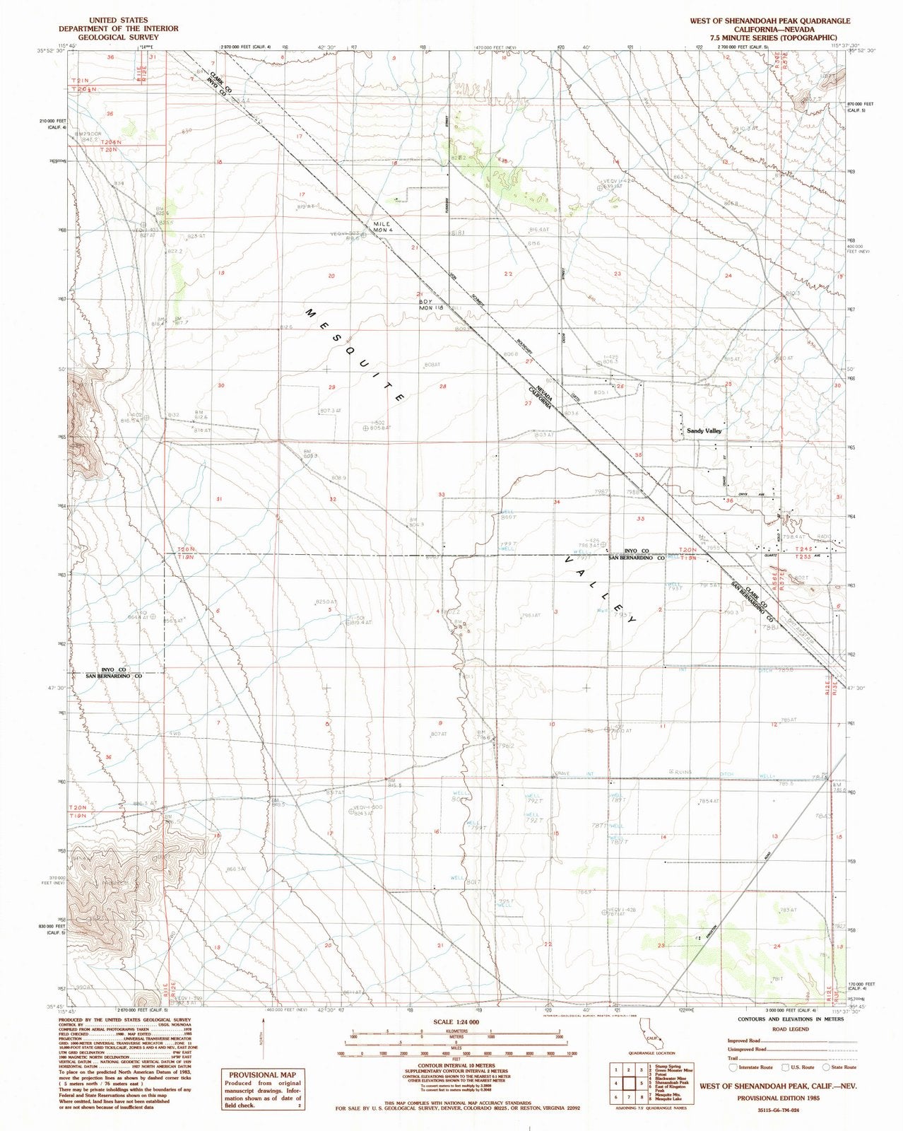 1985 West of Shenandoah Peak, CA - California - USGS Topographic Map