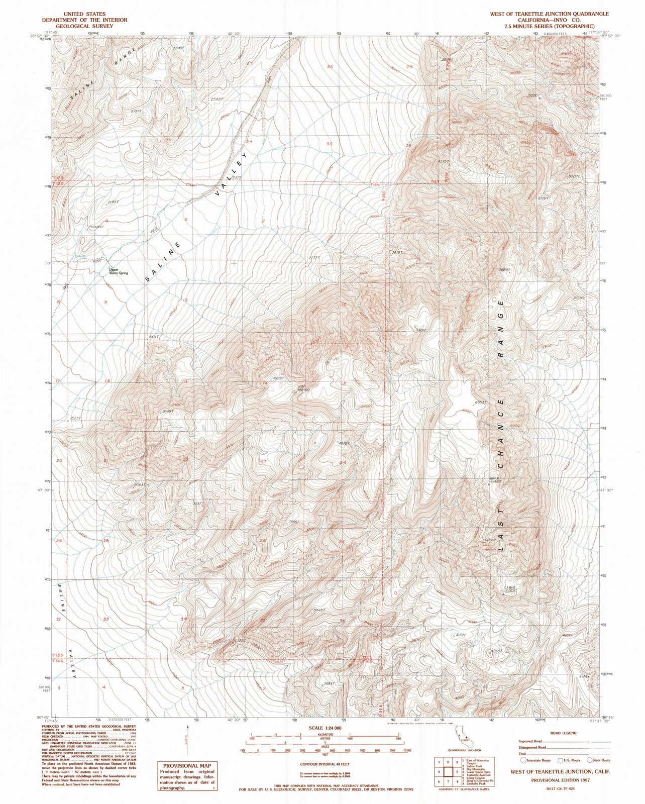 1987 West of Teakettle Junction, CA - California - USGS Topographic Map