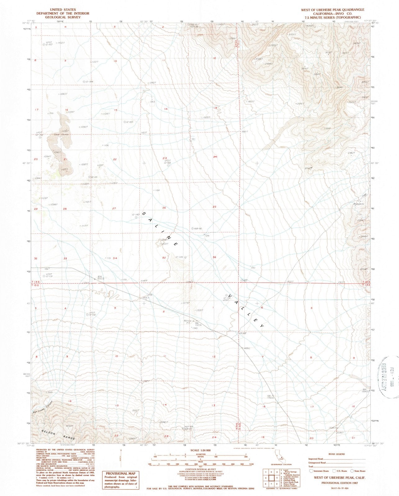 1987 West of Ubehebe Peak, CA - California - USGS Topographic Map