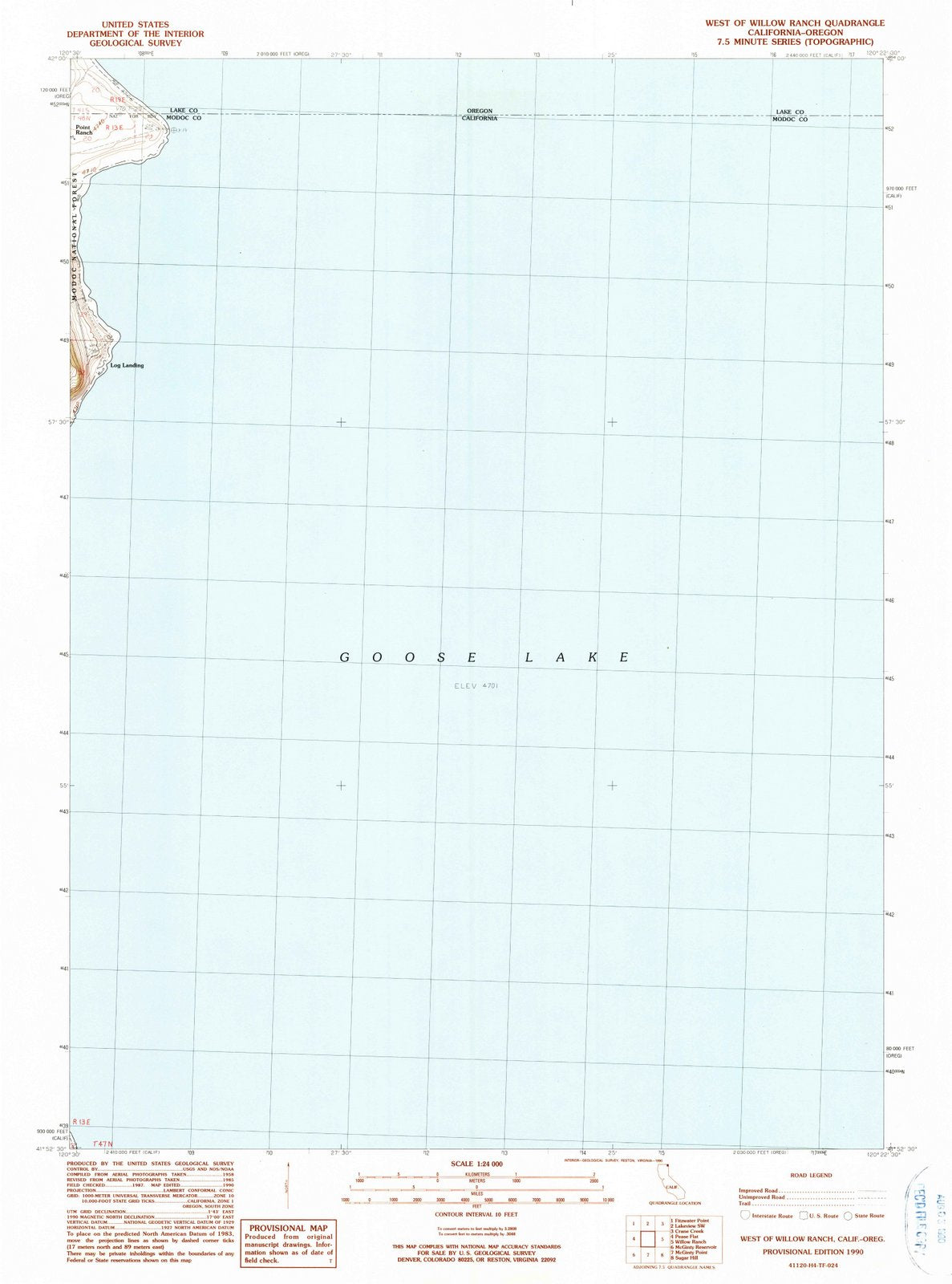 1990 West of Willow Ranch, CA - California - USGS Topographic Map