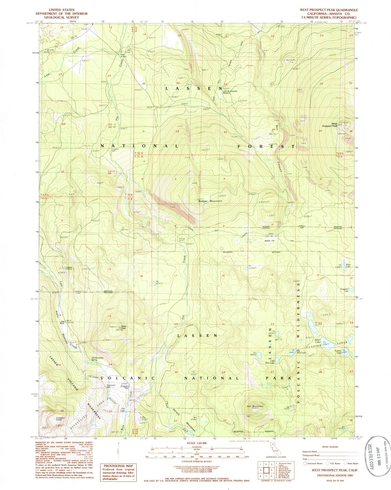 1985 West Prospect Peak, CA - California - USGS Topographic Map