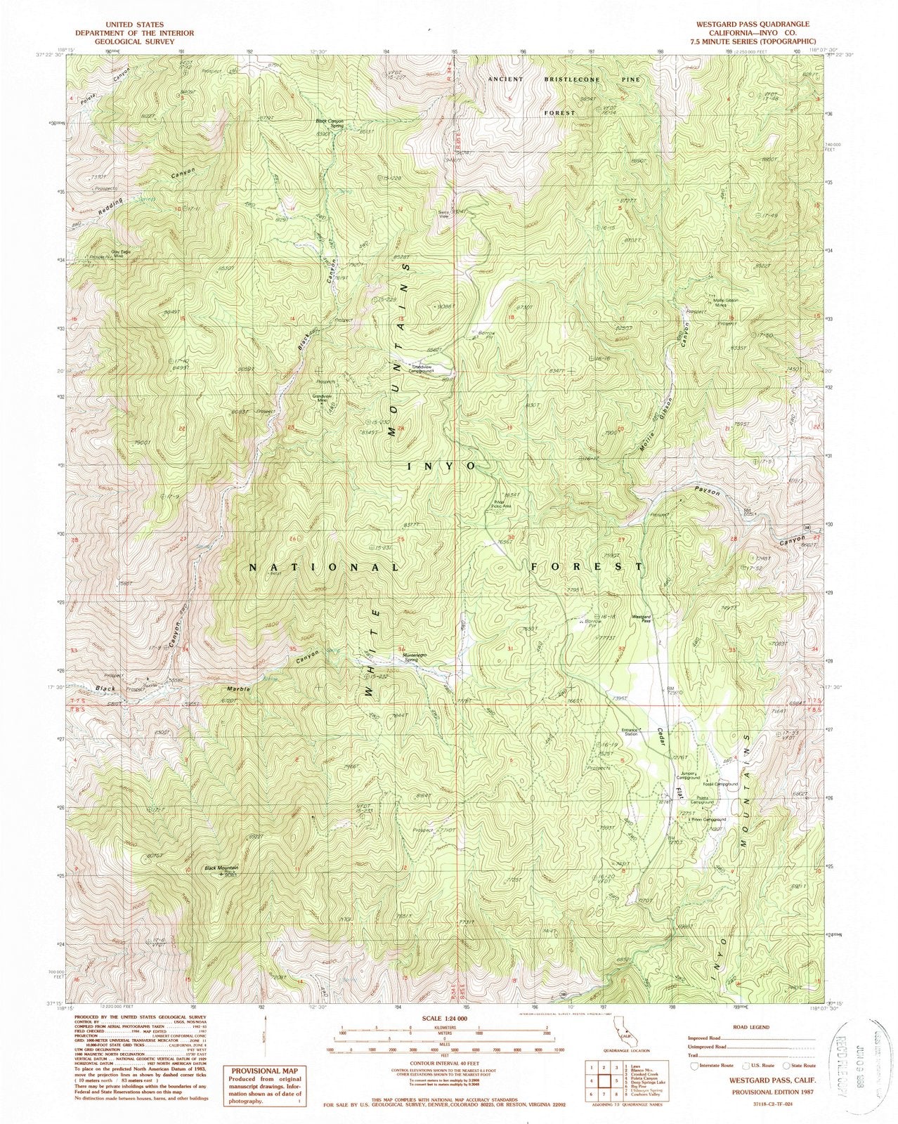 1987 Westgard Pass, CA - California - USGS Topographic Map