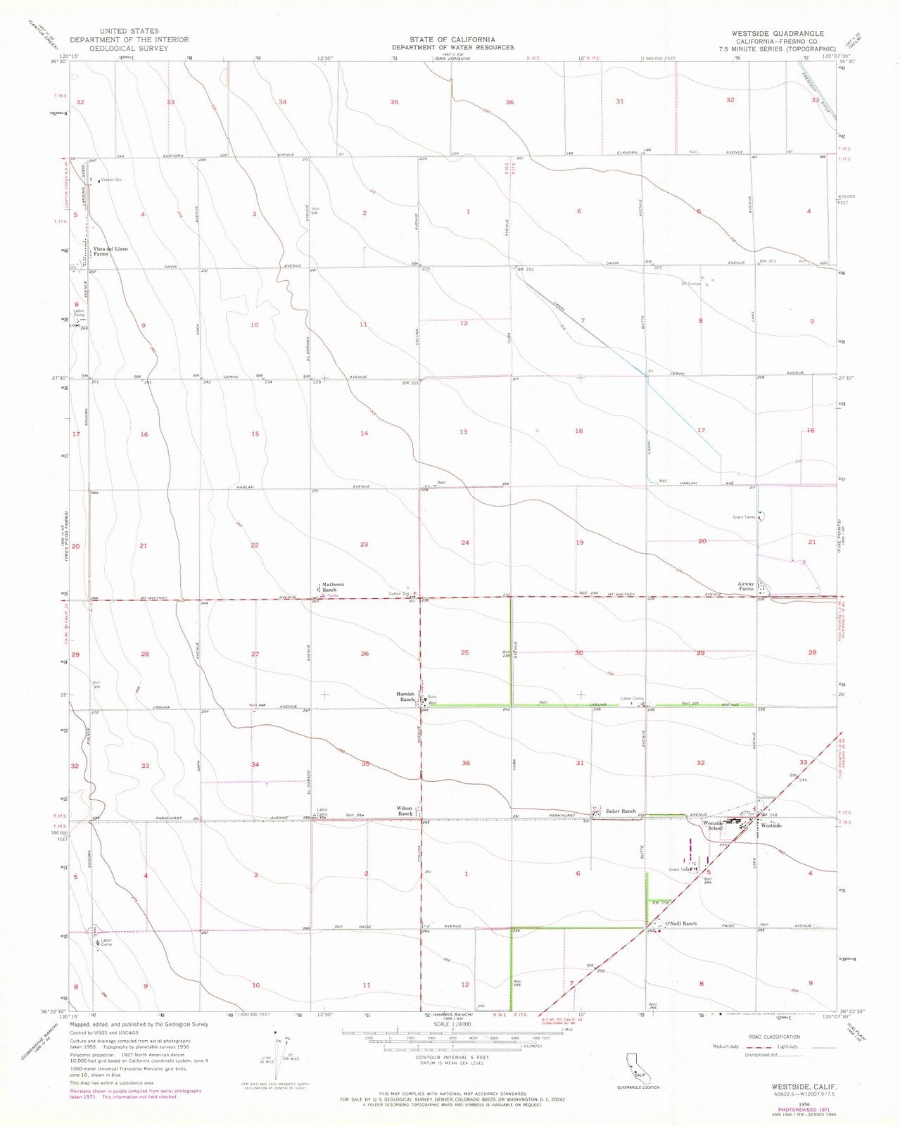 1956 Westside, CA - California - USGS Topographic Map