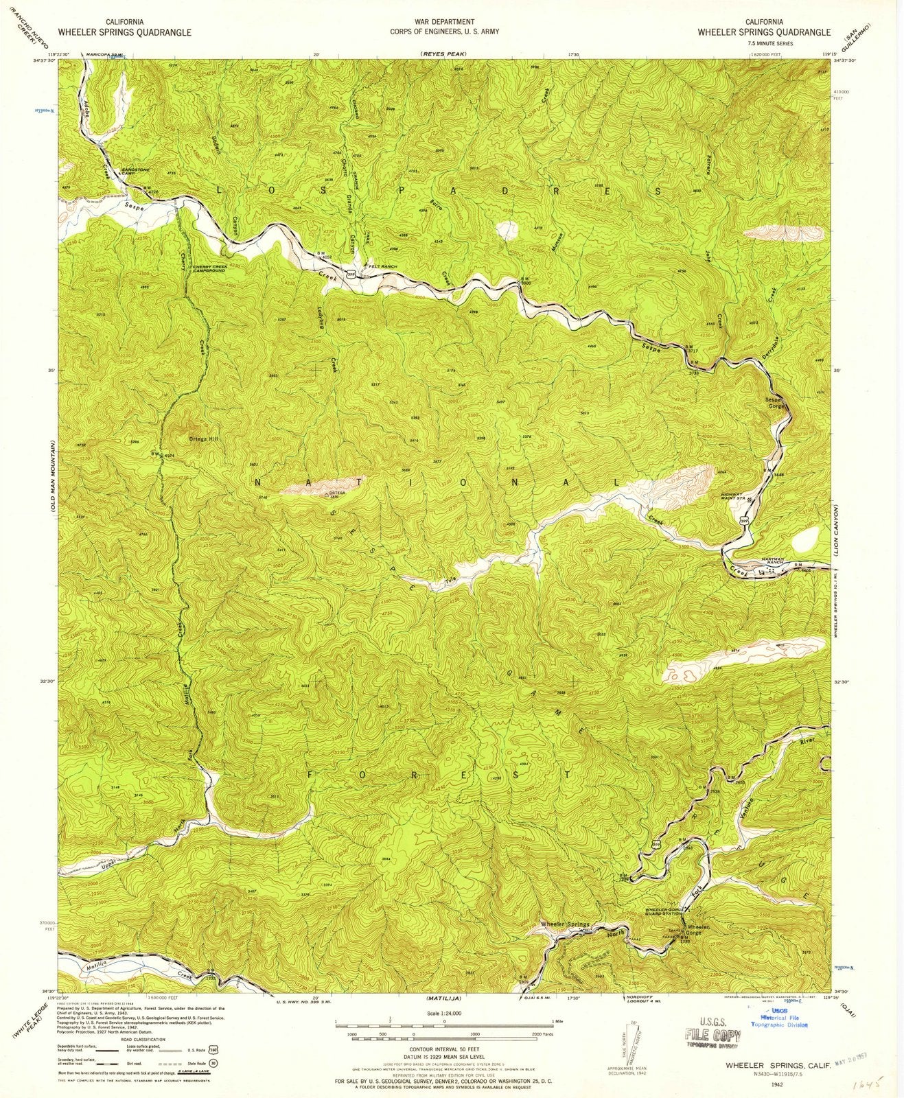 1942 Wheeler Springs, CA - California - USGS Topographic Map