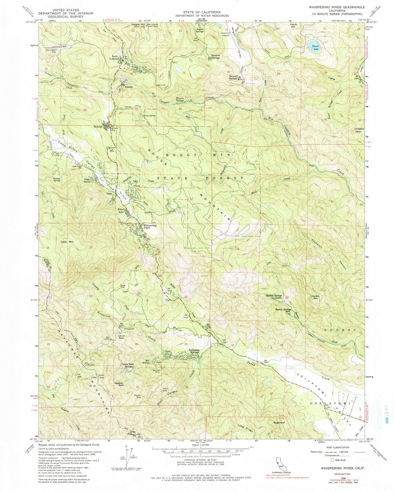 1958 Whispering Pines, CA - California - USGS Topographic Map