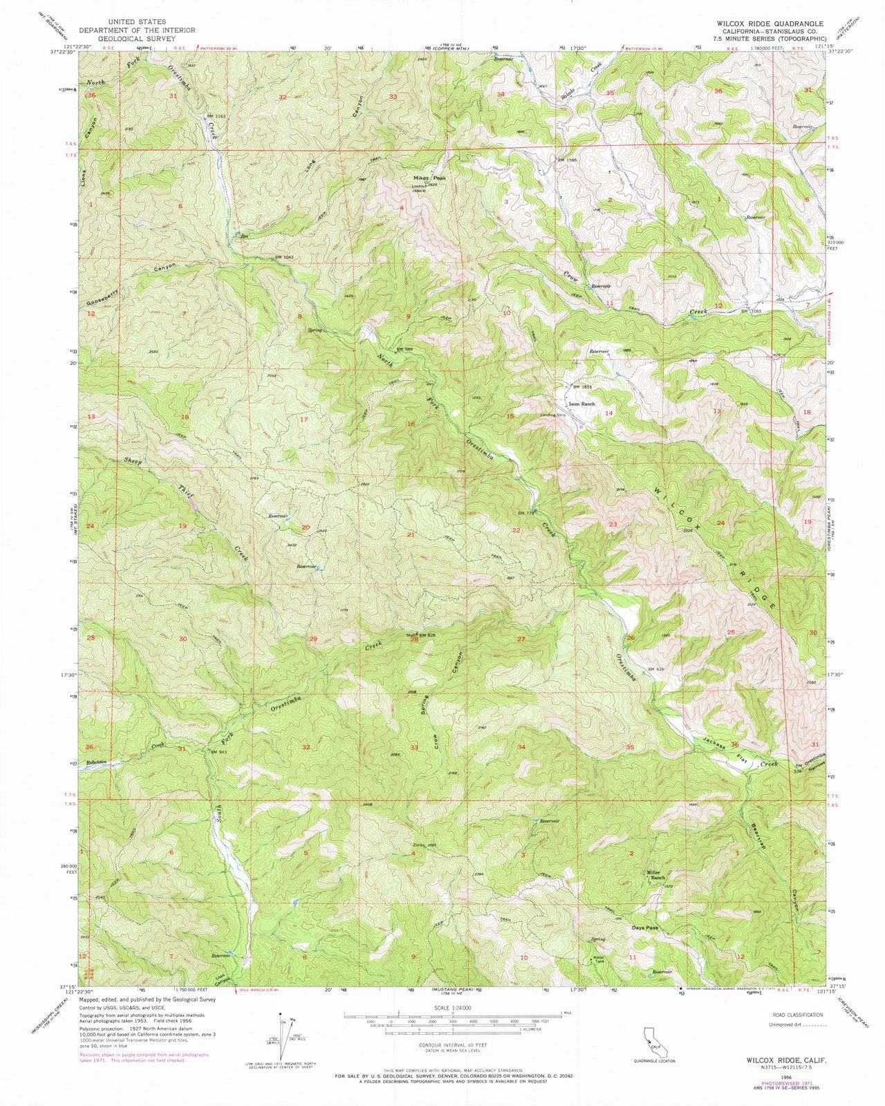1956 Wilcox Ridge, CA - California - USGS Topographic Map