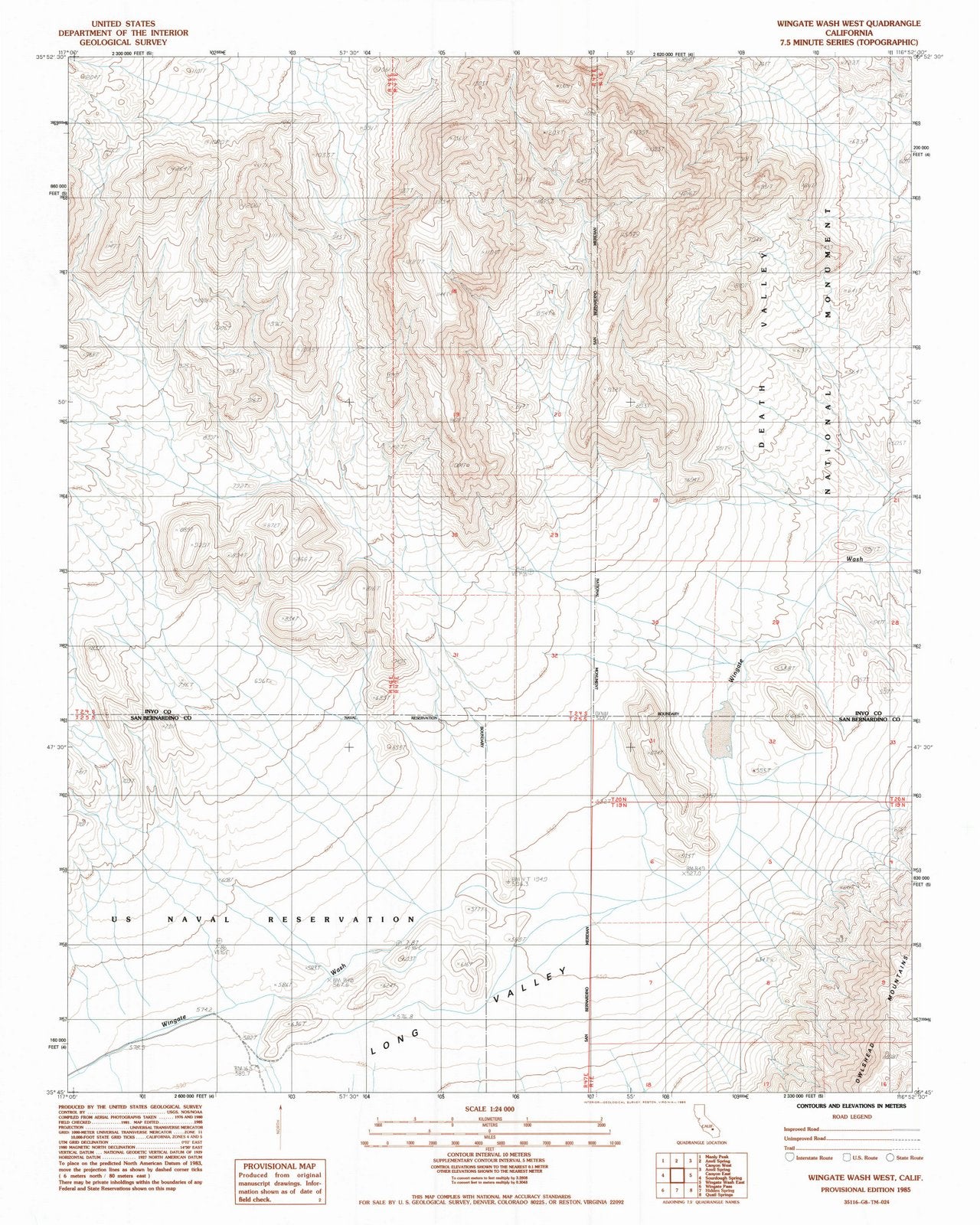 1985 Wingate Wash West, CA - California - USGS Topographic Map