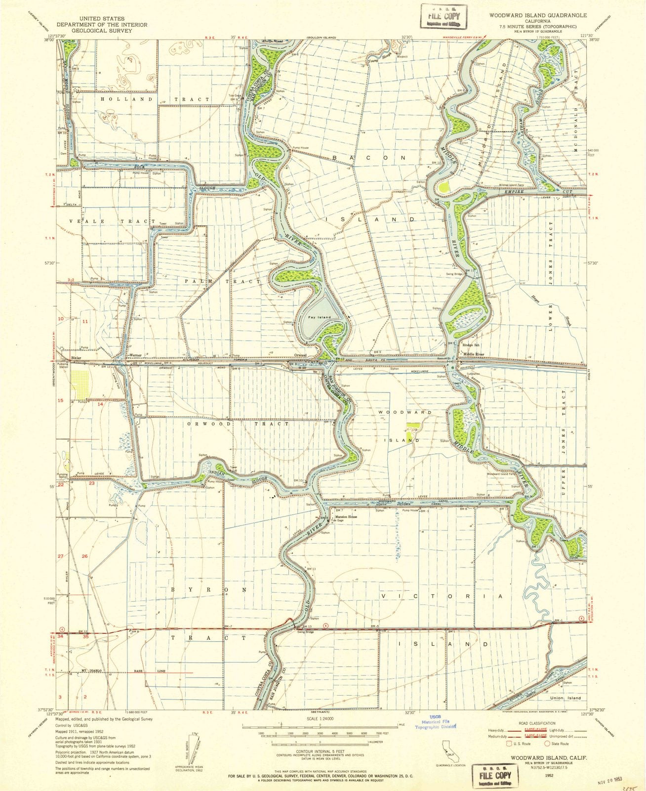 1952 Woodward Island, CA - California - USGS Topographic Map