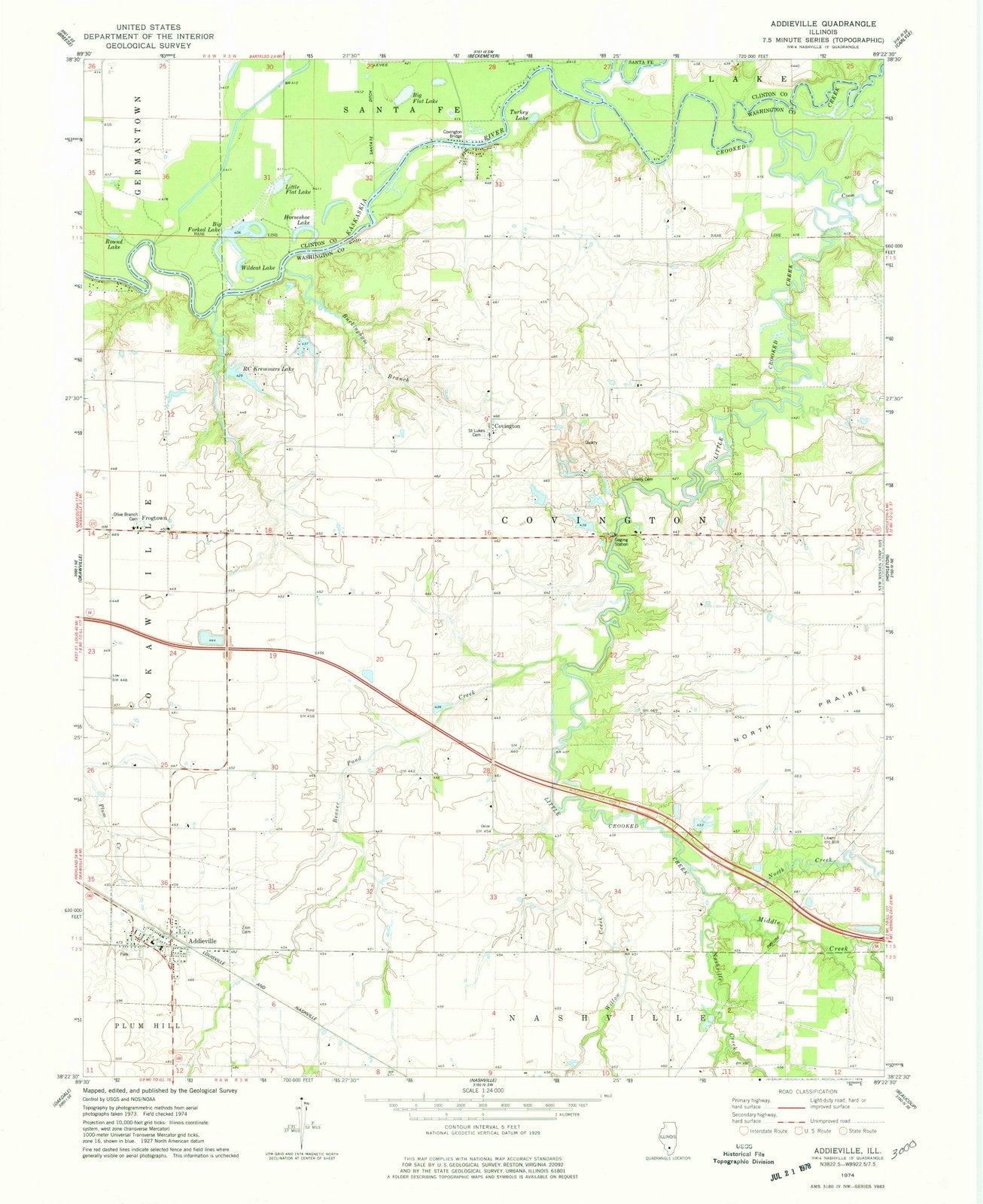 1974 Addieville, IL - Illinois - USGS Topographic Map