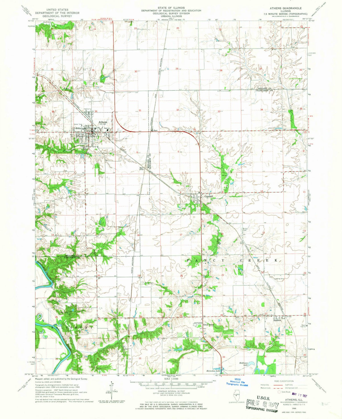 1966 Athens, IL - Illinois - USGS Topographic Map