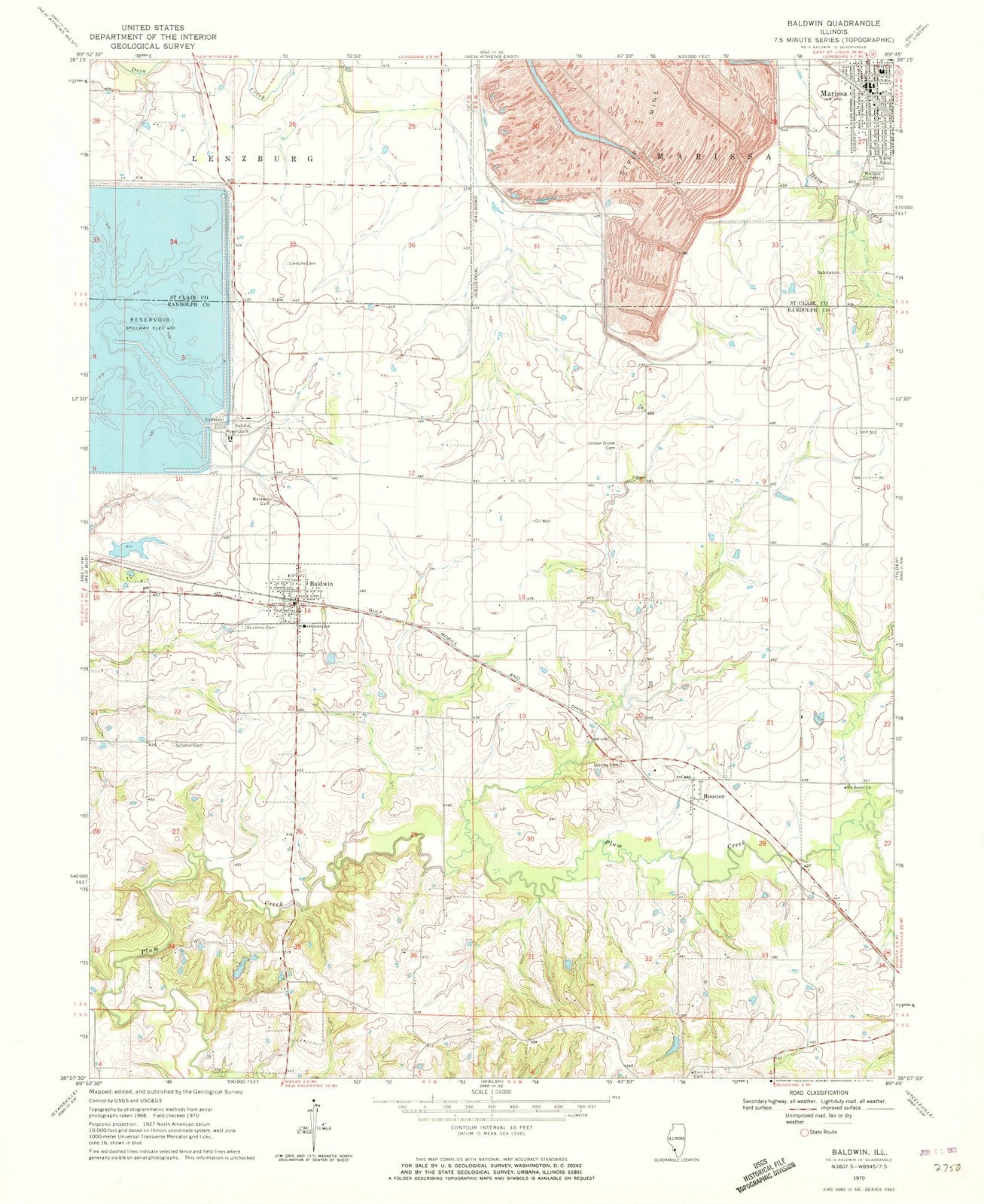 1970 Baldwin, IL - Illinois - USGS Topographic Map