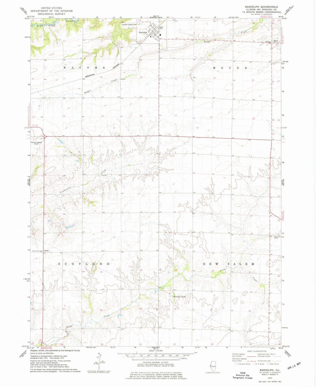 1974 Bardolph, IL - Illinois - USGS Topographic Map