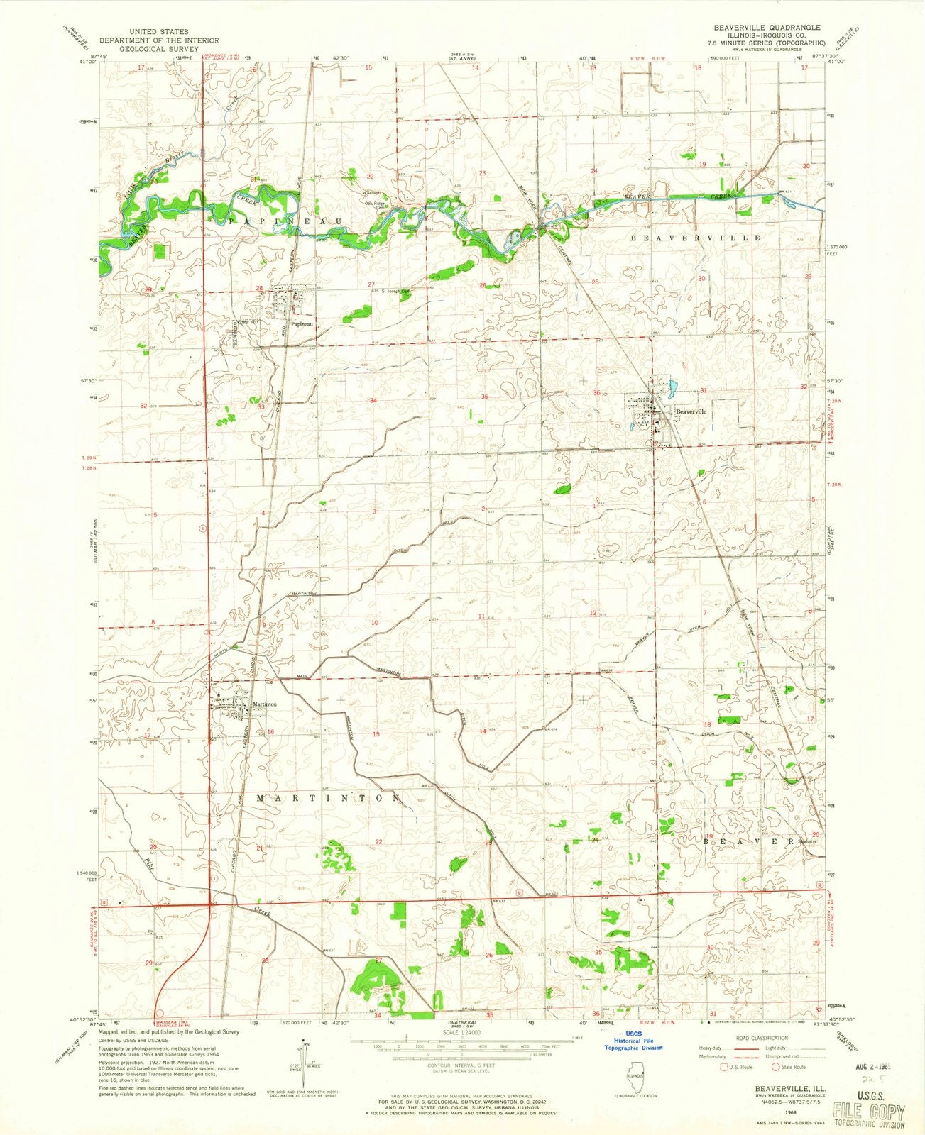 1964 Beaverville, IL - Illinois - USGS Topographic Map