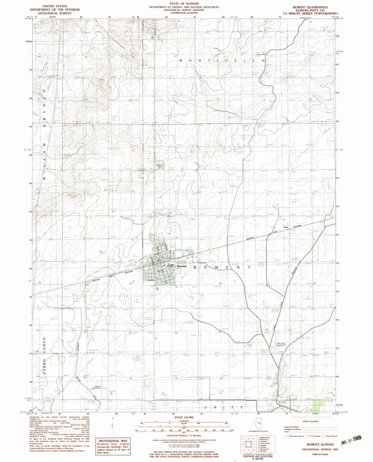 1983 Bement, IL - Illinois - USGS Topographic Map