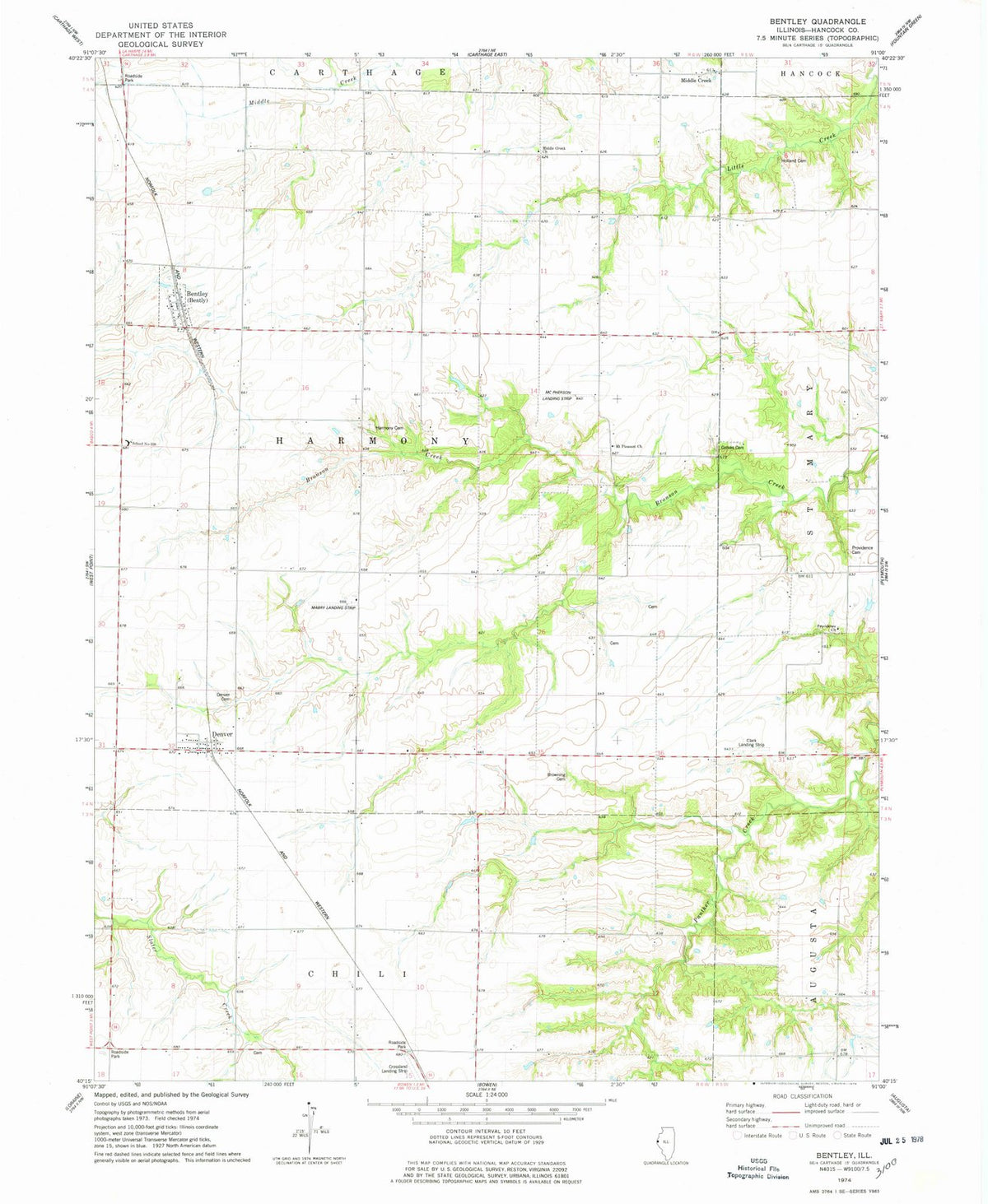 1974 Bentley, IL - Illinois - USGS Topographic Map
