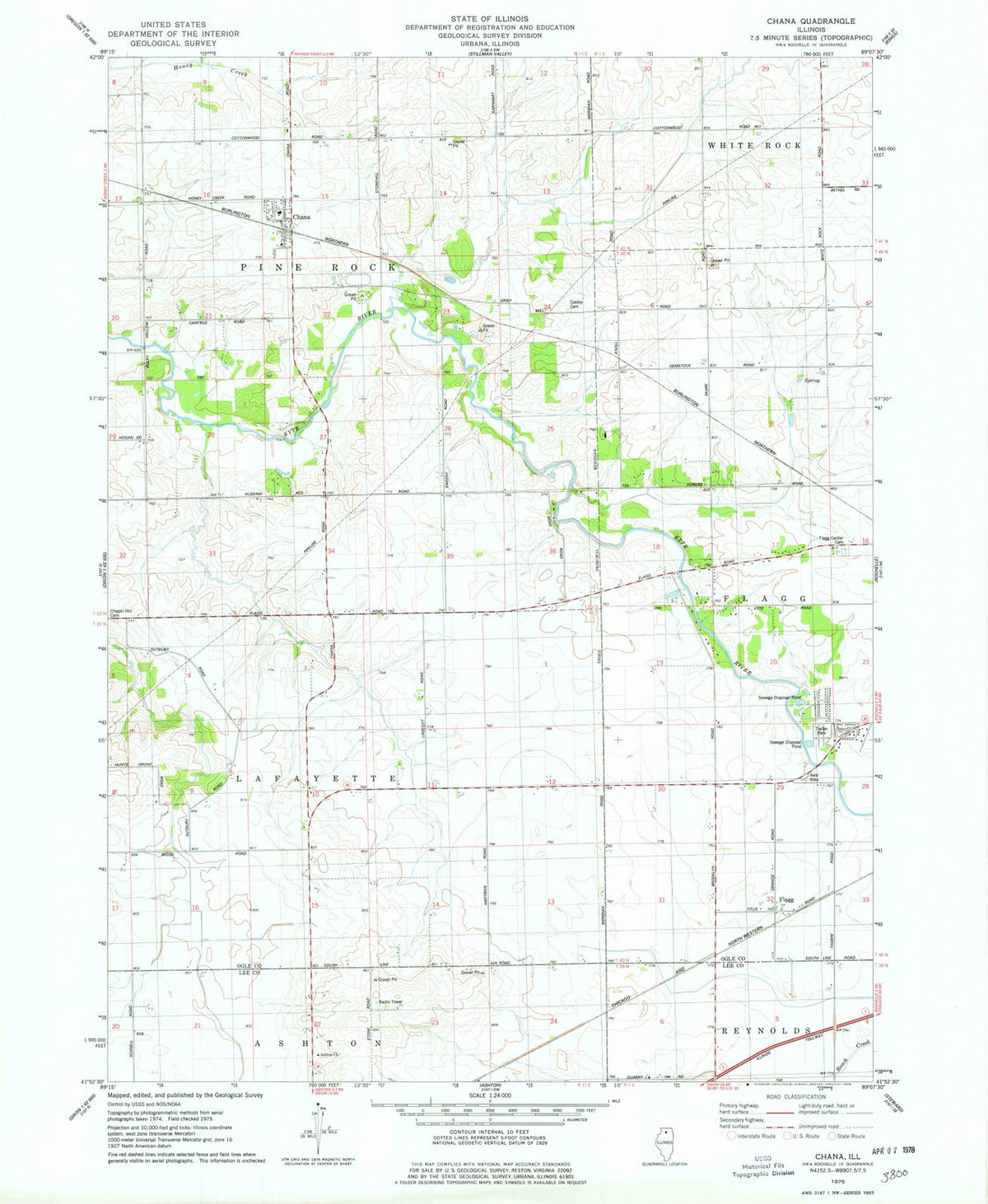 1975 Chana, IL - Illinois - USGS Topographic Map