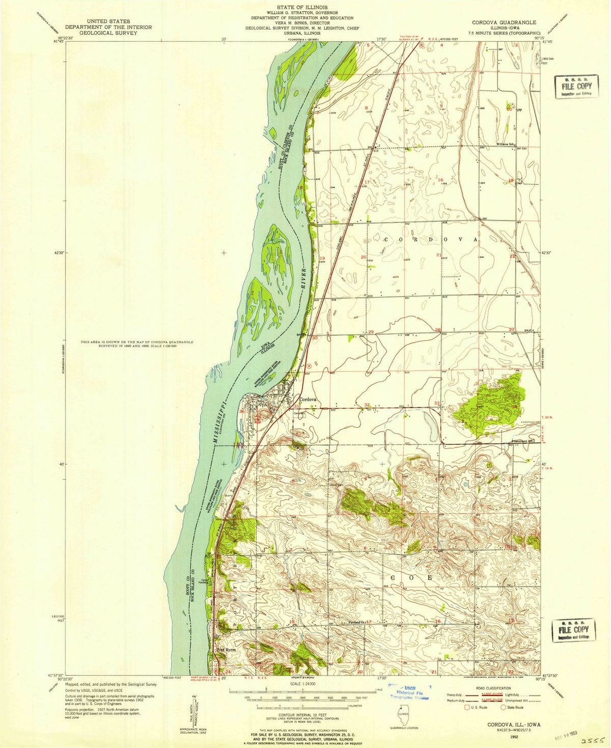1952 Cordova, IL - Illinois - USGS Topographic Map