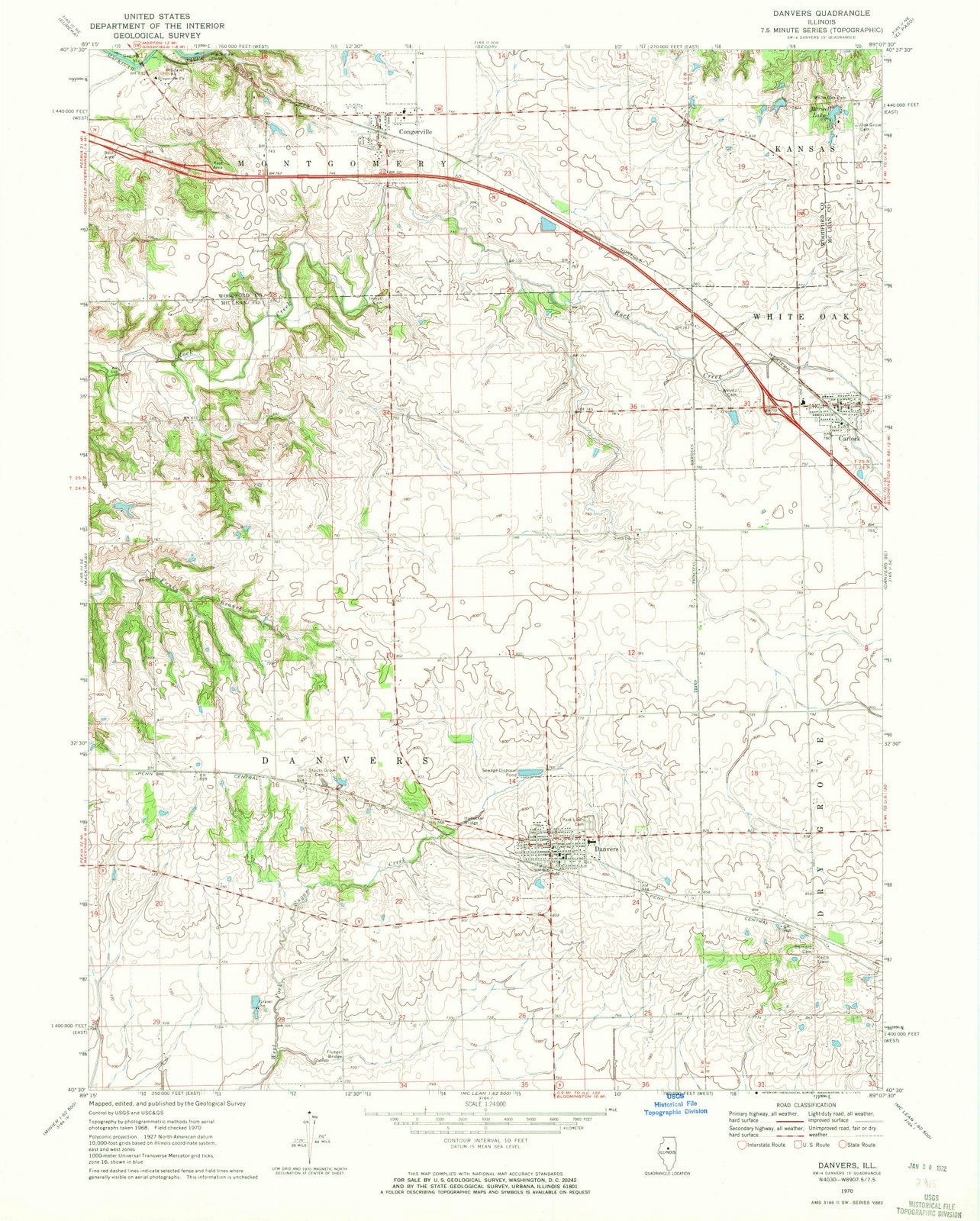 1970 Danvers, IL - Illinois - USGS Topographic Map