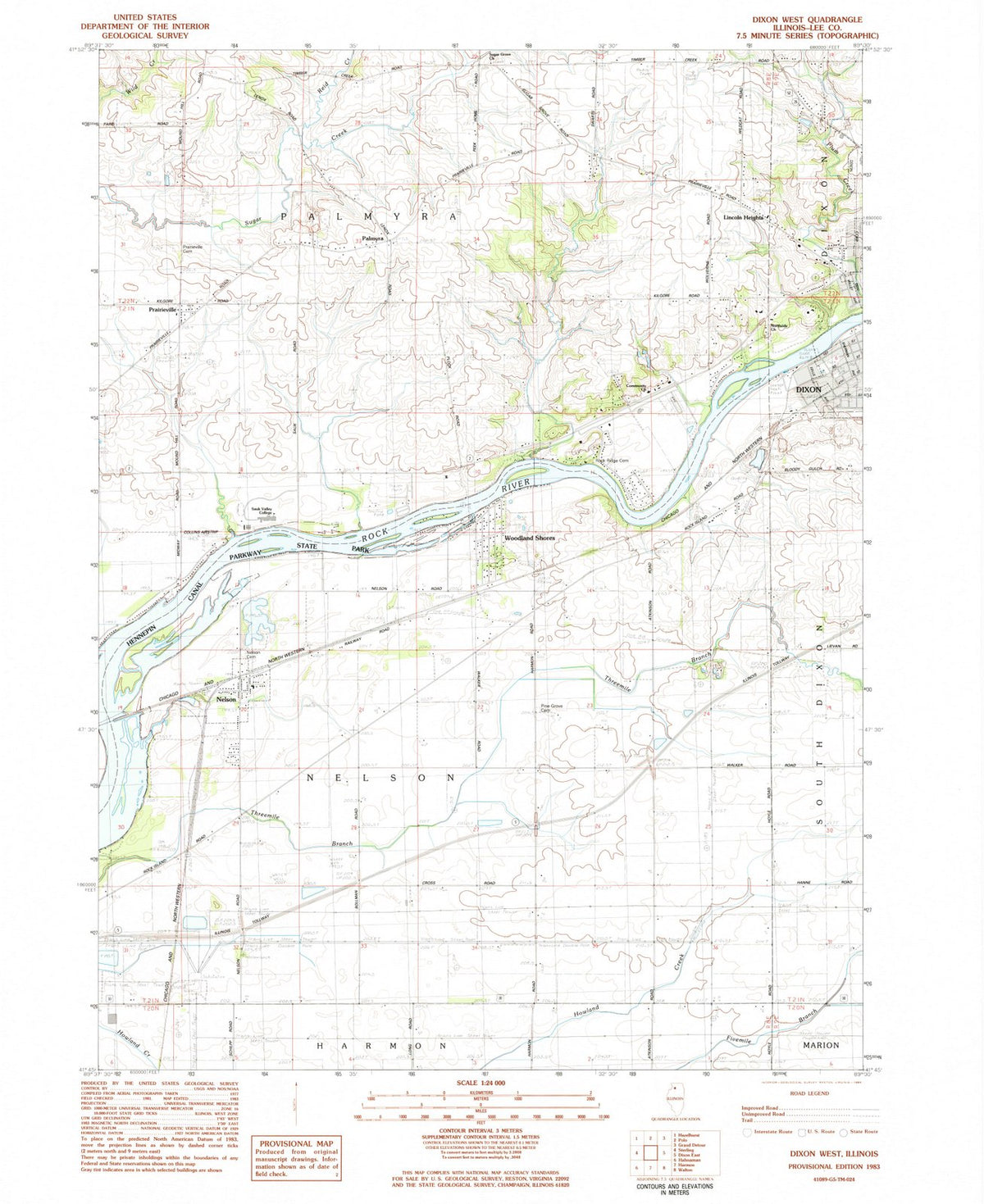 1983 Dixon West, IL - Illinois - USGS Topographic Map