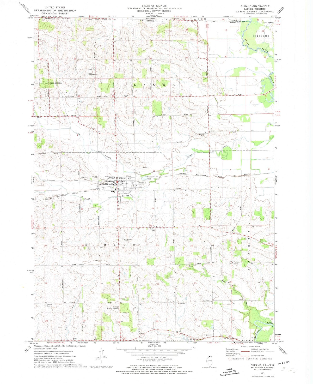 1971 Durand, IL - Illinois - USGS Topographic Map