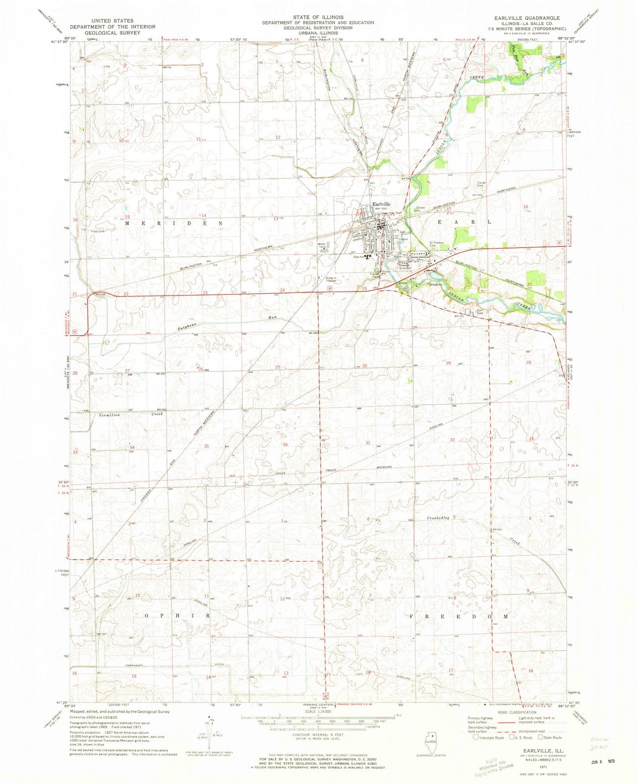 1971 Earlville, IL - Illinois - USGS Topographic Map