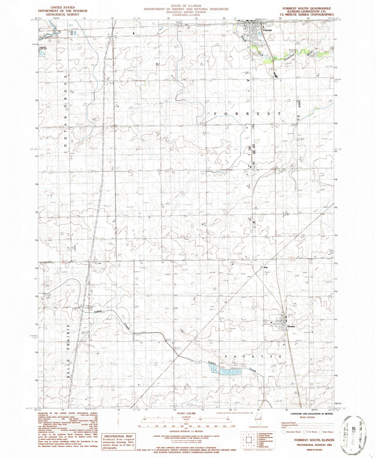 1986 Forrest South, IL - Illinois - USGS Topographic Map