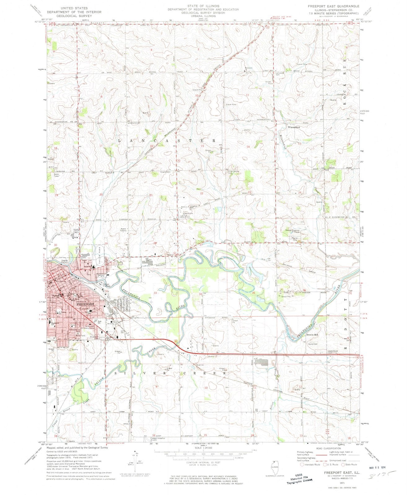 1971 Freeport East, IL - Illinois - USGS Topographic Map