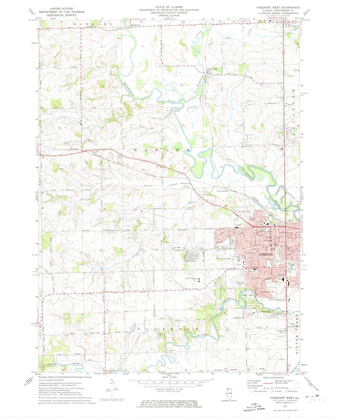 1971 Freeport West, IL - Illinois - USGS Topographic Map