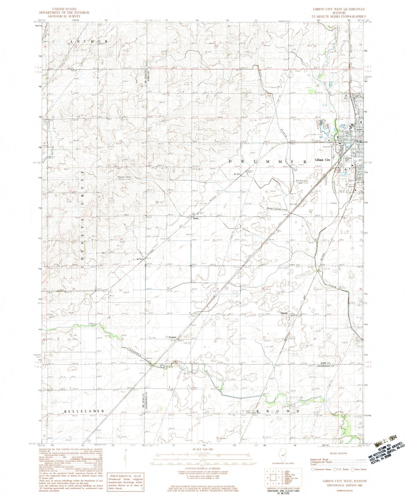 1982 Gibson City West, IL - Illinois - USGS Topographic Map