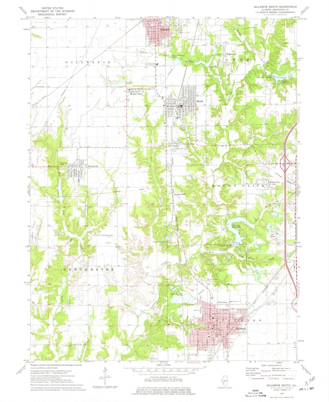1974 Gillespie South, IL - Illinois - USGS Topographic Map