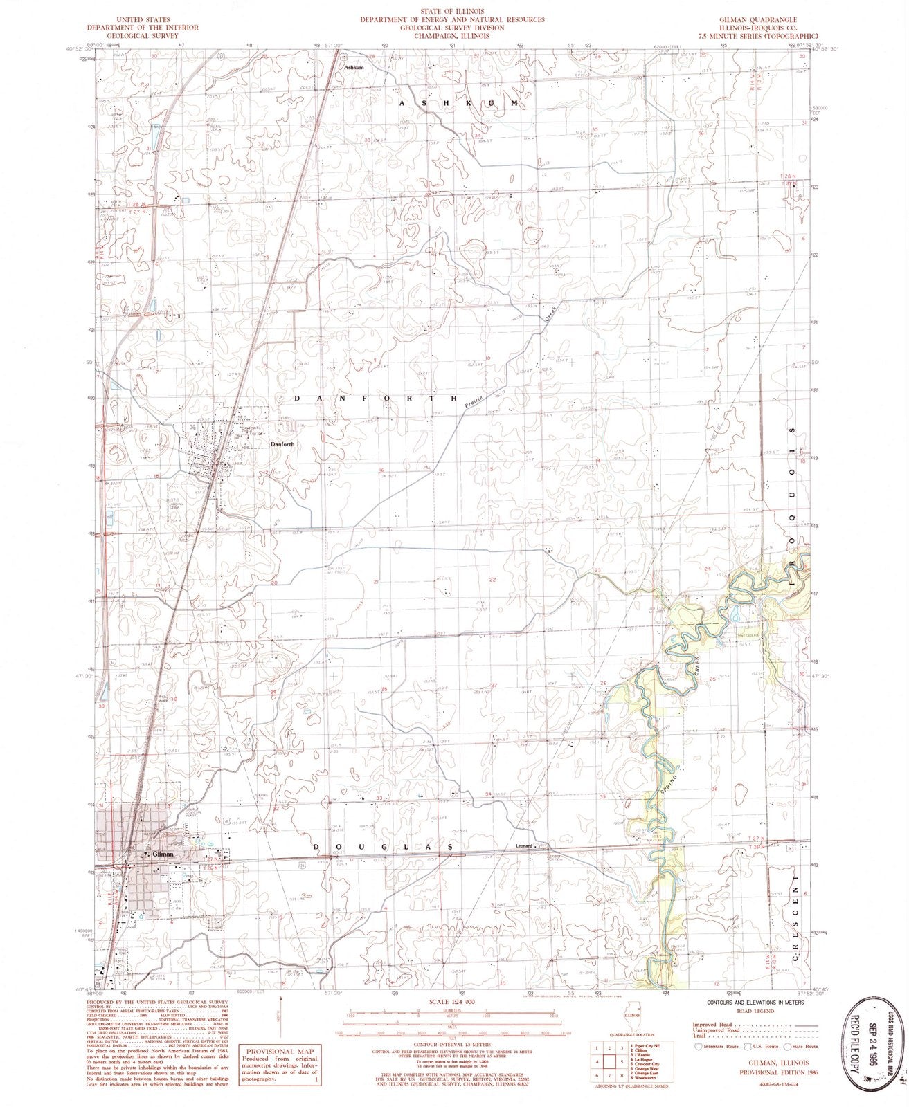 1986 Gilman, IL - Illinois - USGS Topographic Map