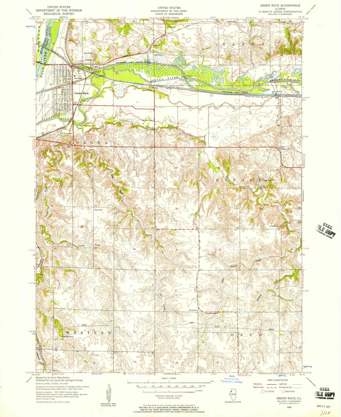 1953 Green Rock, IL - Illinois - USGS Topographic Map