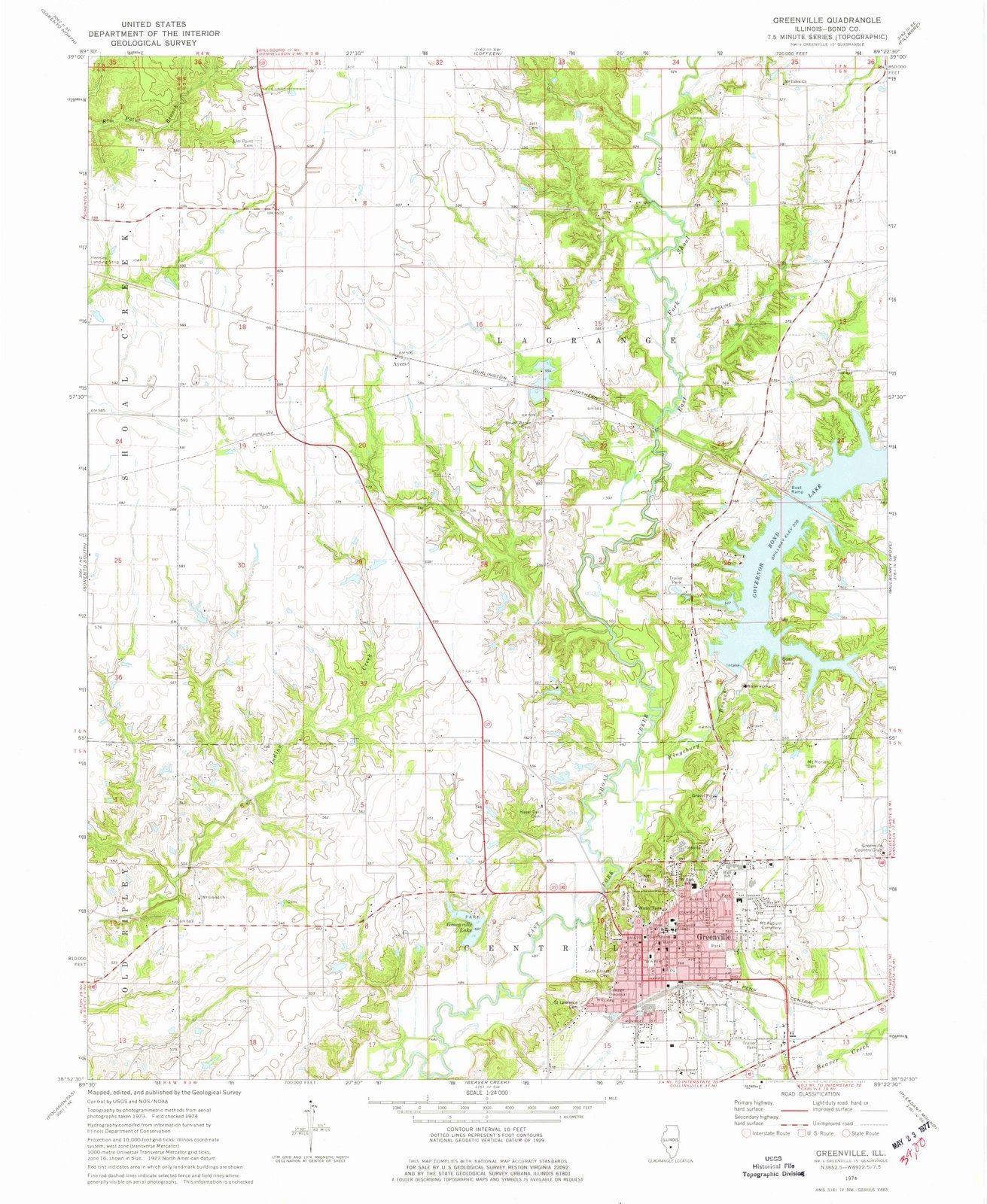 1974 Greenville, IL - Illinois - USGS Topographic Map