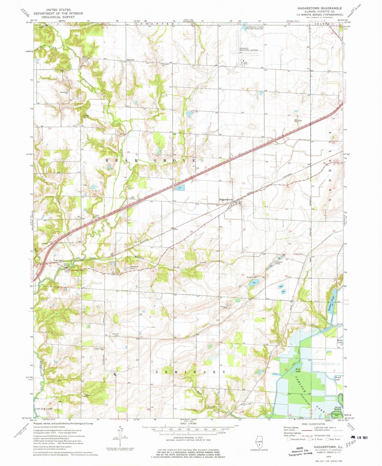 1974 Hagarstown, IL - Illinois - USGS Topographic Map