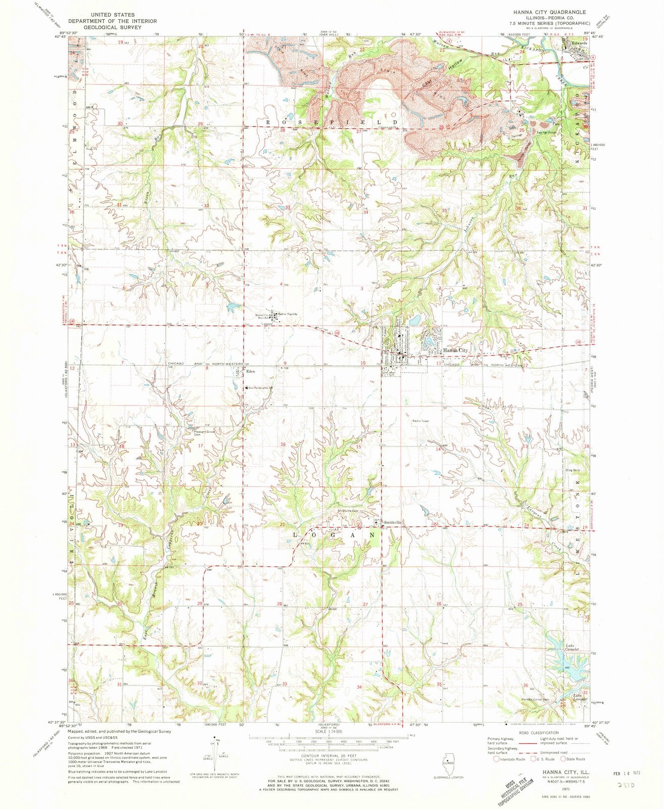 1971 Hanna City, IL - Illinois - USGS Topographic Map