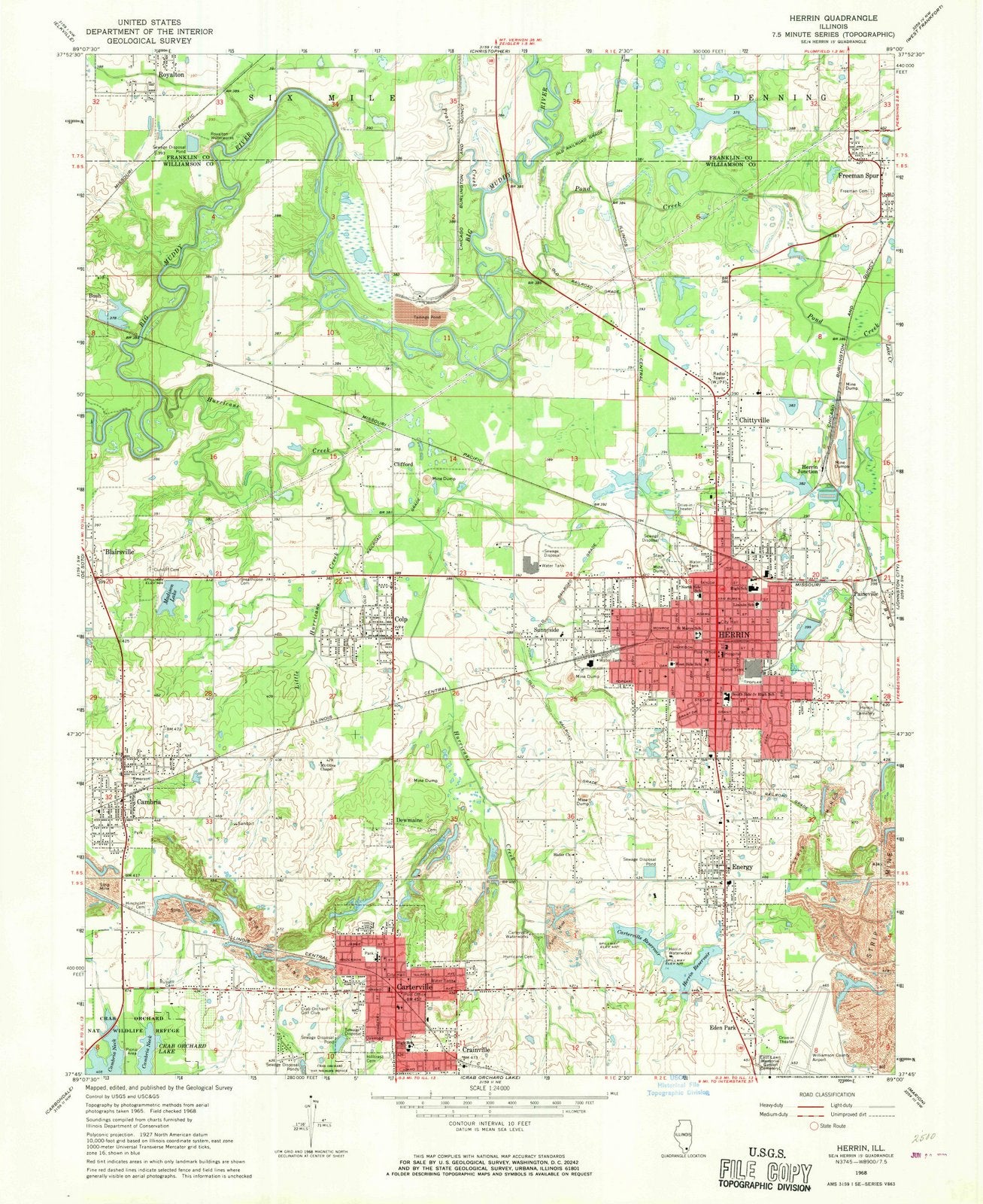 1968 Herrin, IL - Illinois - USGS Topographic Map