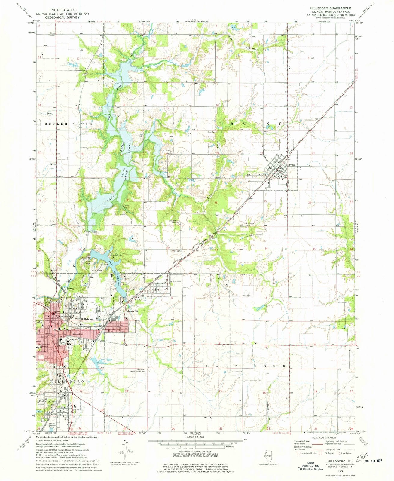 1974 Hillsboro, IL - Illinois - USGS Topographic Map
