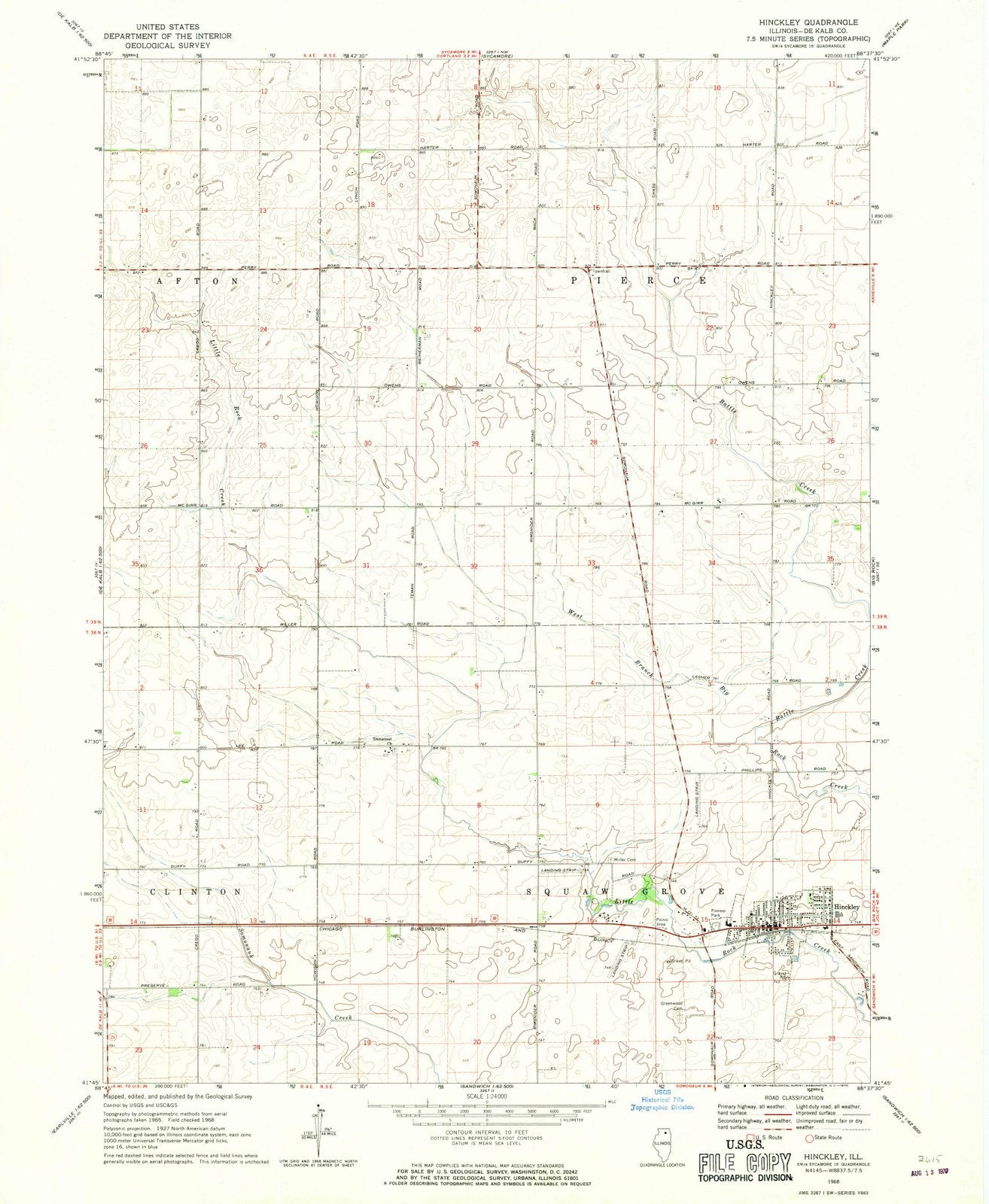 1968 Hinckley, IL - Illinois - USGS Topographic Map