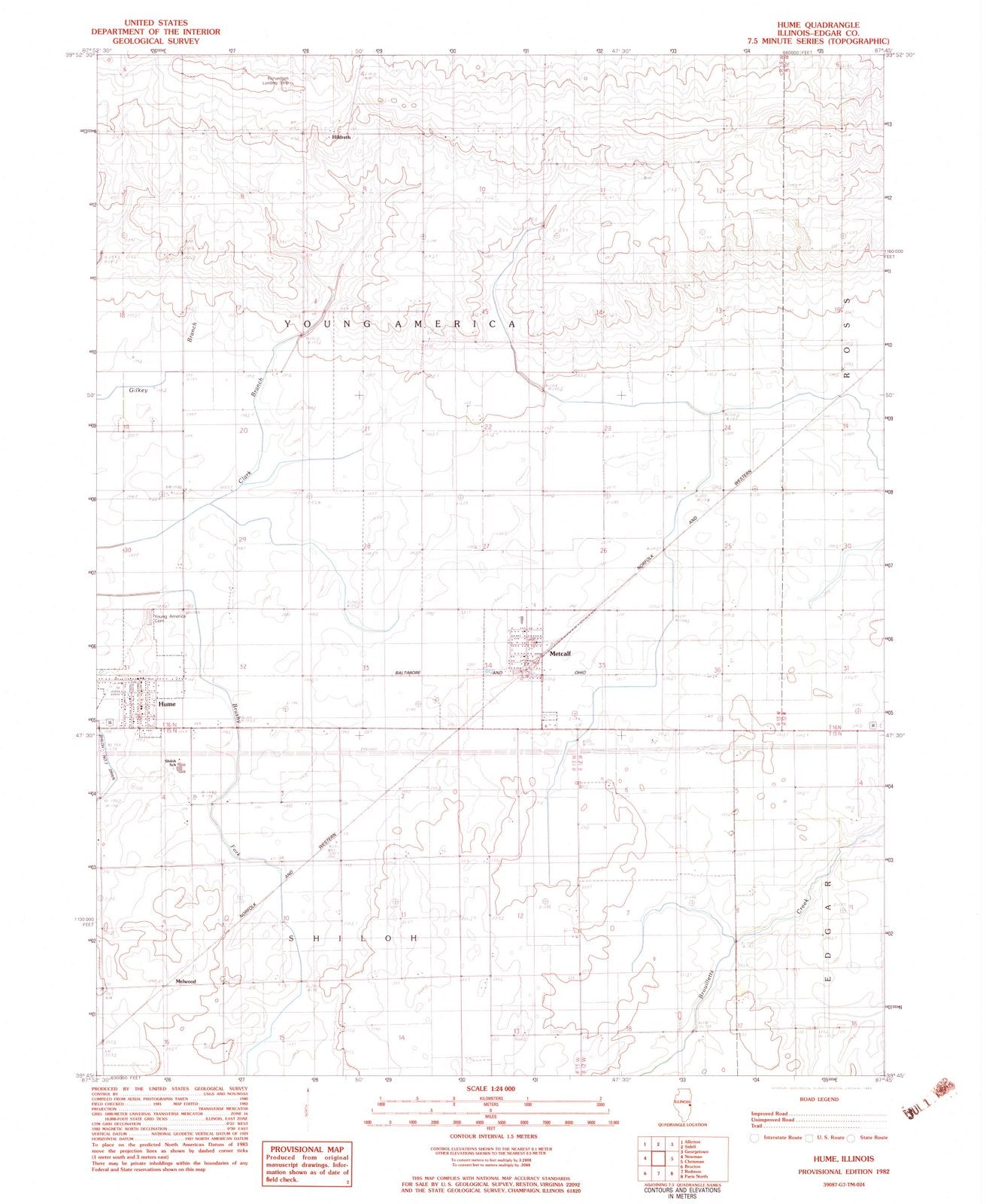 1982 Hume, IL - Illinois - USGS Topographic Map