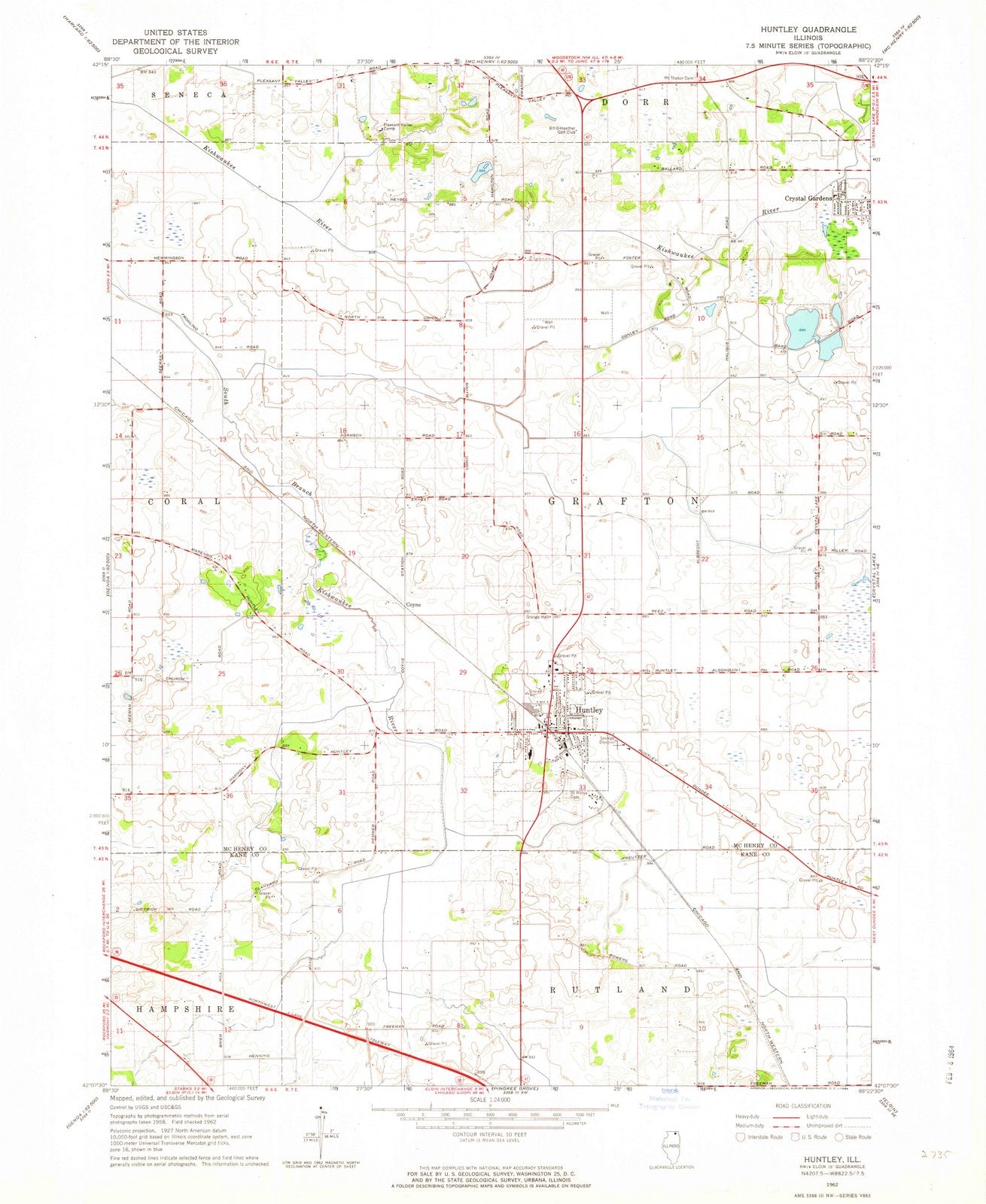 1962 Huntley, IL - Illinois - USGS Topographic Map