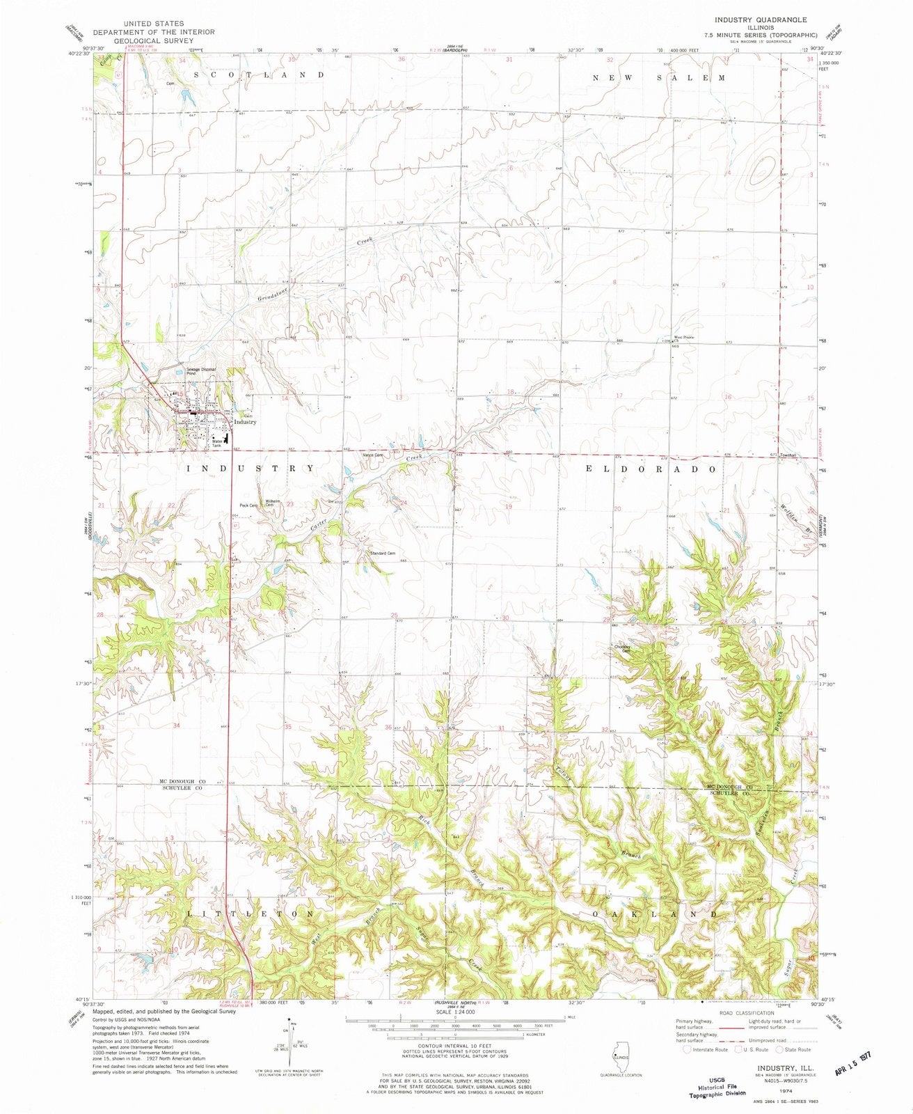 1974 Industry, IL - Illinois - USGS Topographic Map