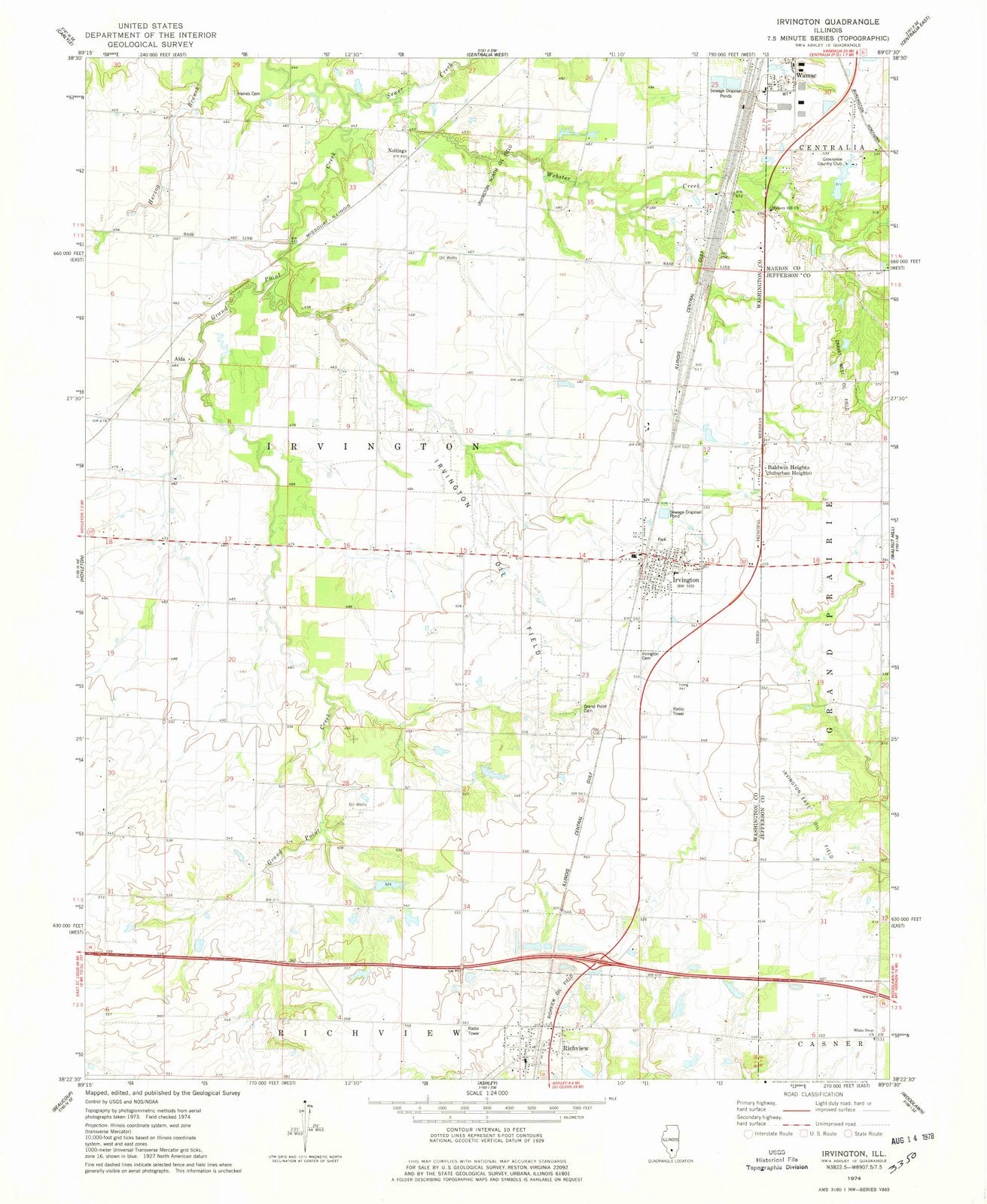 1974 Irvington, IL - Illinois - USGS Topographic Map