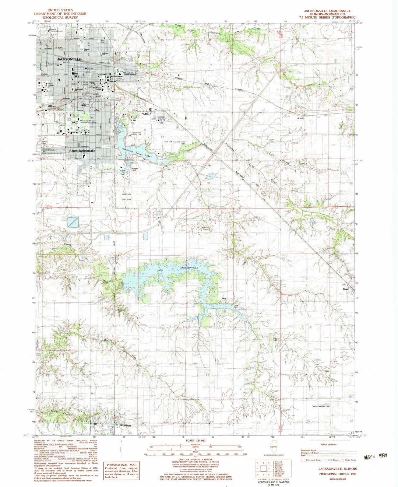 1983 Jacksonville, IL - Illinois - USGS Topographic Map