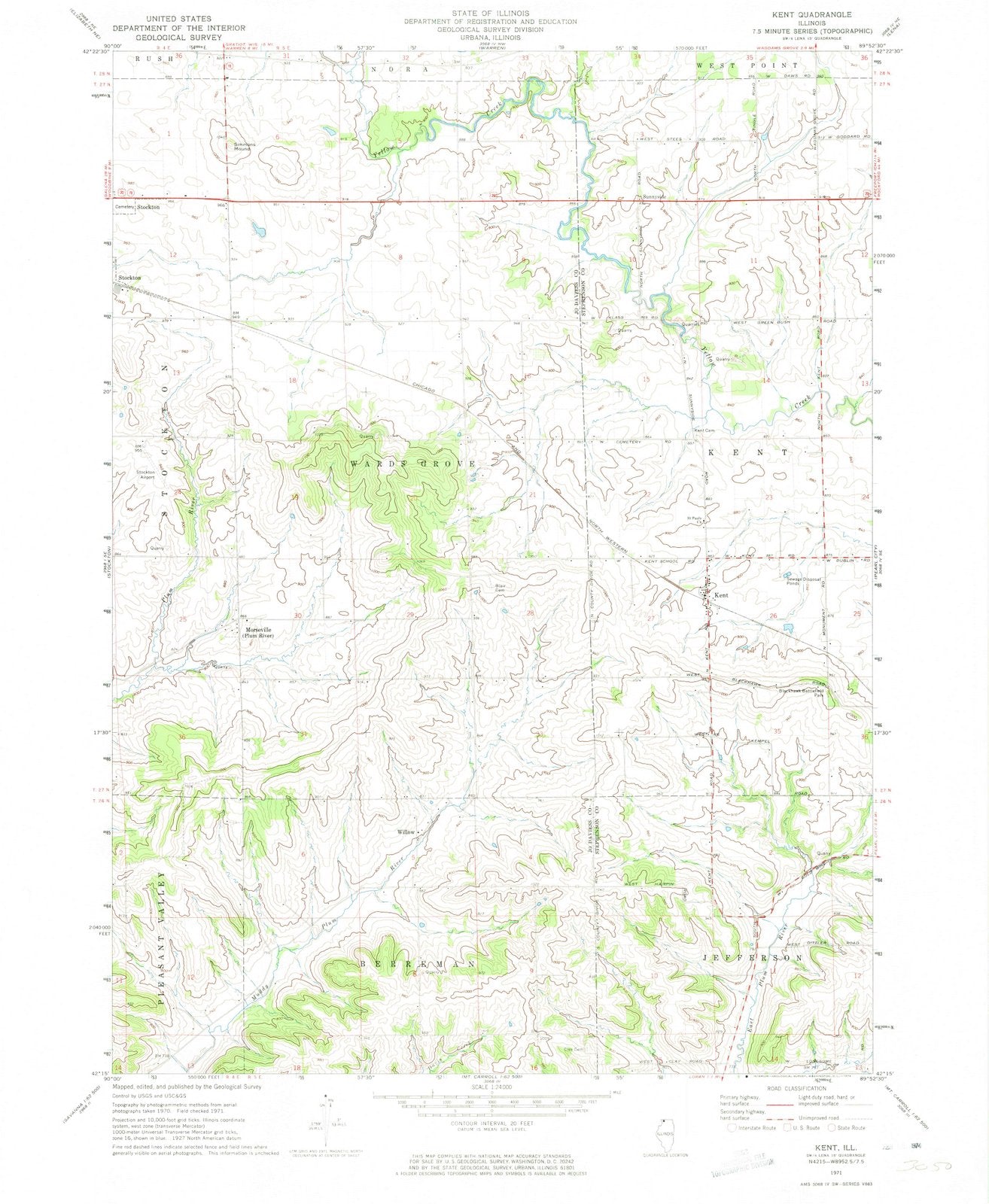 1971 Kent, IL - Illinois - USGS Topographic Map