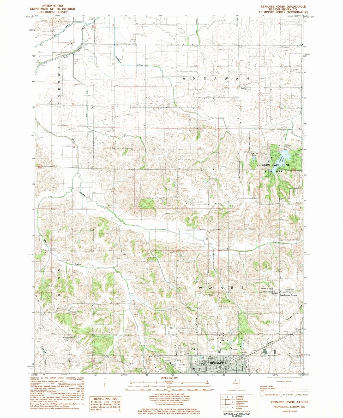 1983 Kewanee, IL - Illinois - USGS Topographic Map