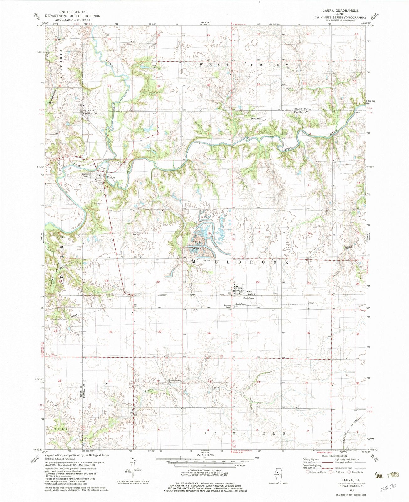 1982 Laura, IL - Illinois - USGS Topographic Map