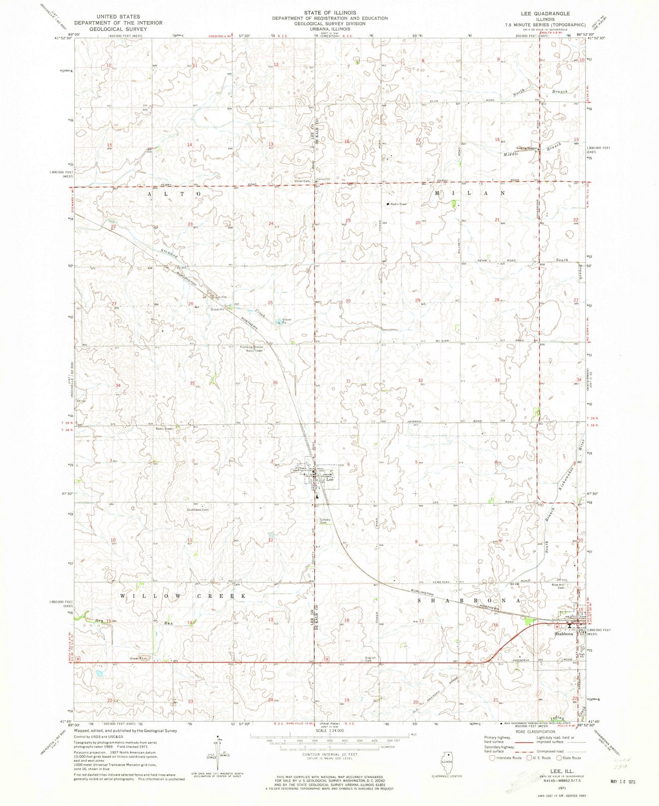 1971 Lee, IL - Illinois - USGS Topographic Map