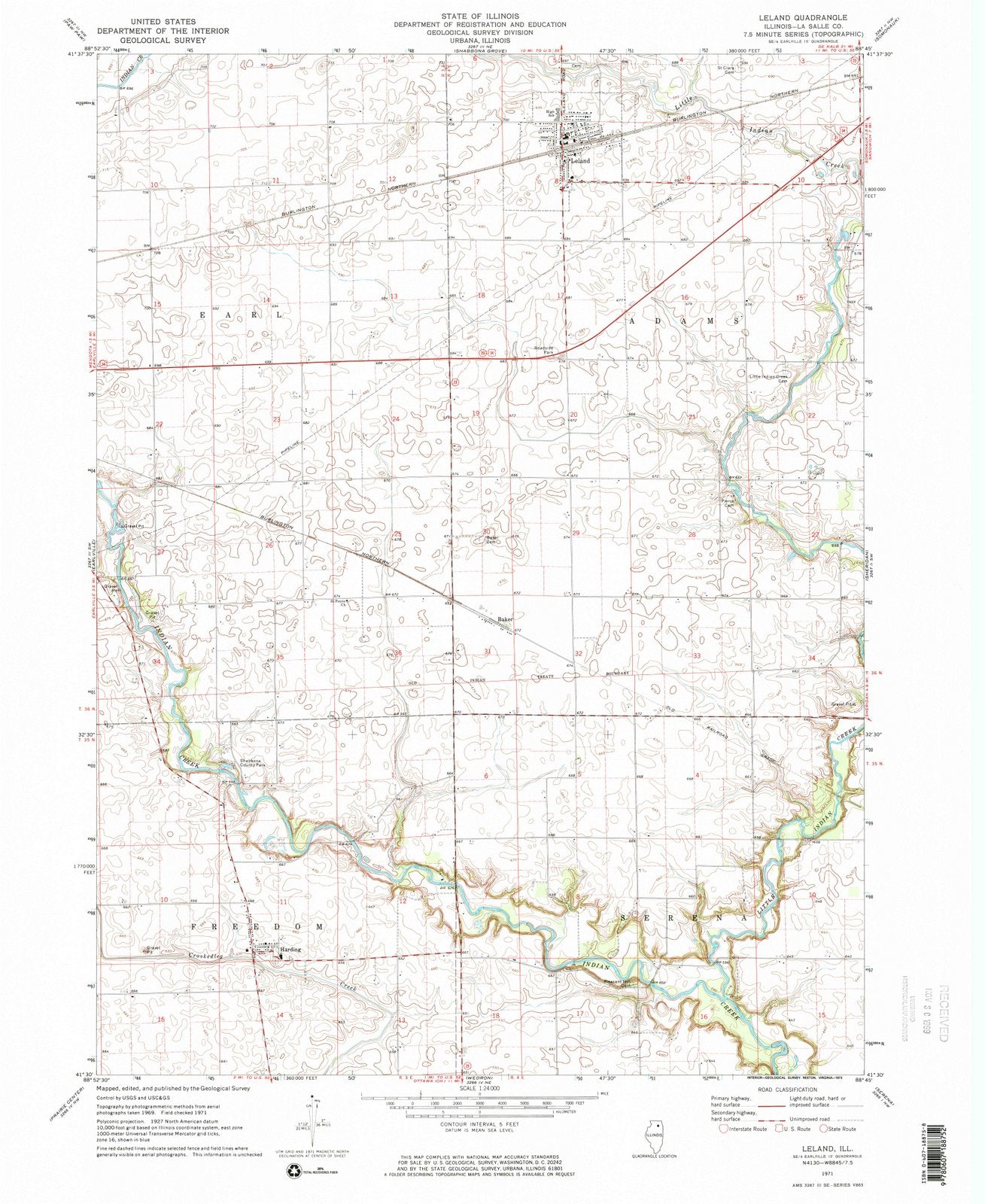 1971 Leland, IL - Illinois - USGS Topographic Map