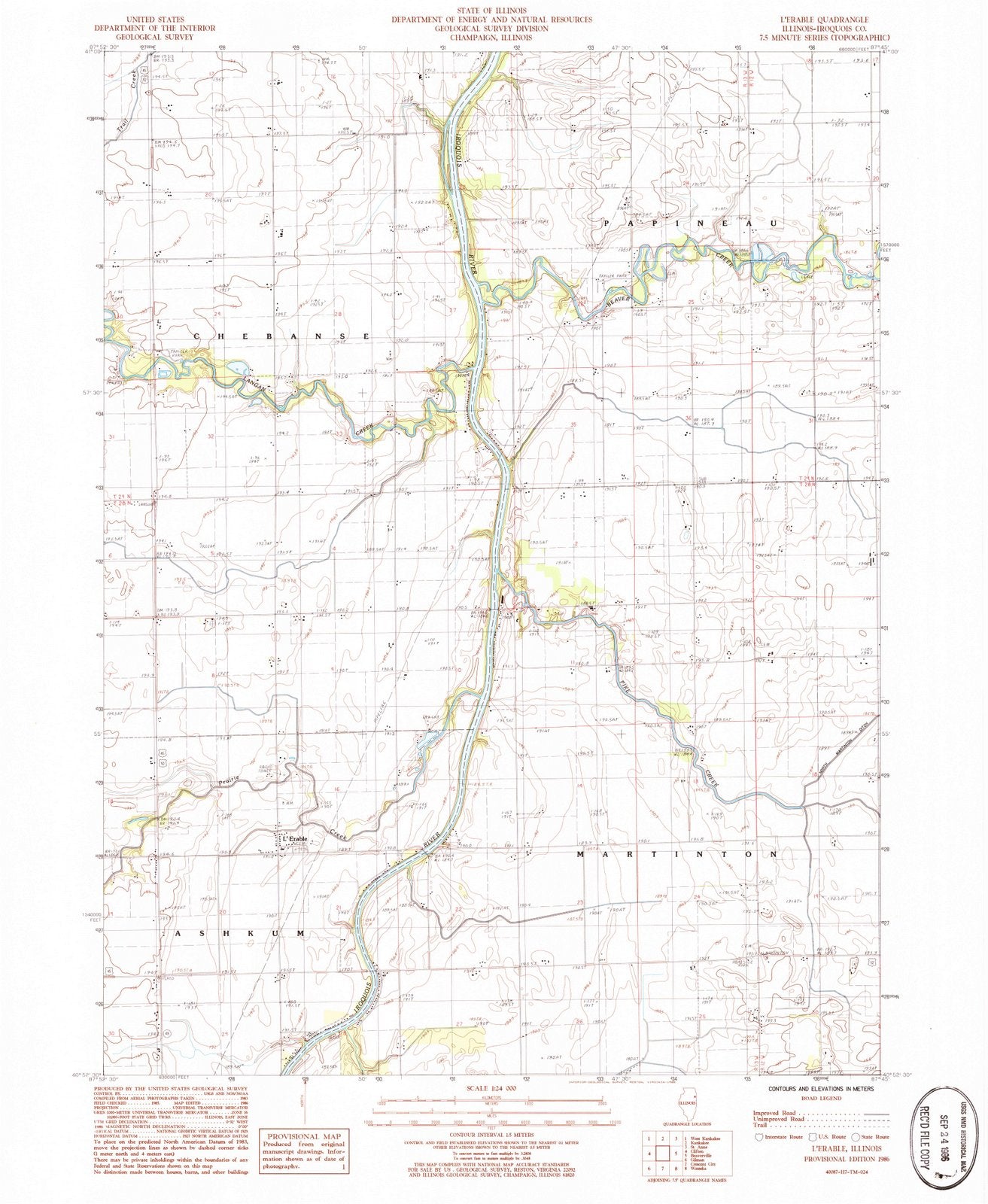 1986 L'Erable, IL - Illinois - USGS Topographic Map