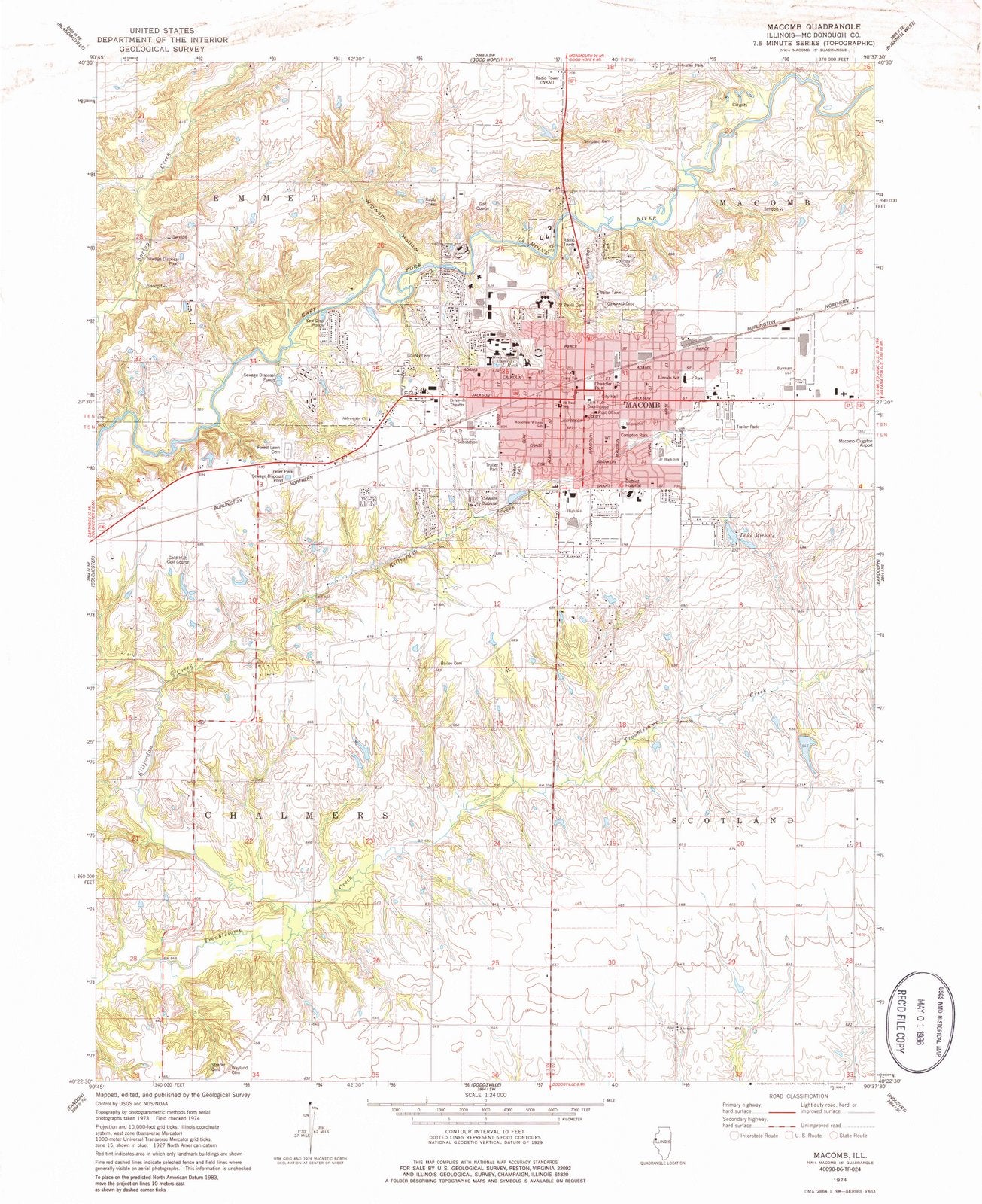 1974 Macomb, IL - Illinois - USGS Topographic Map